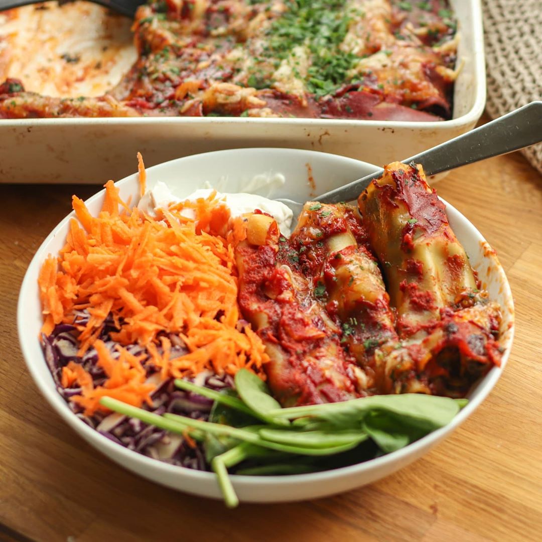 Vegan Spinach Soy Mince Cannelloni Dish