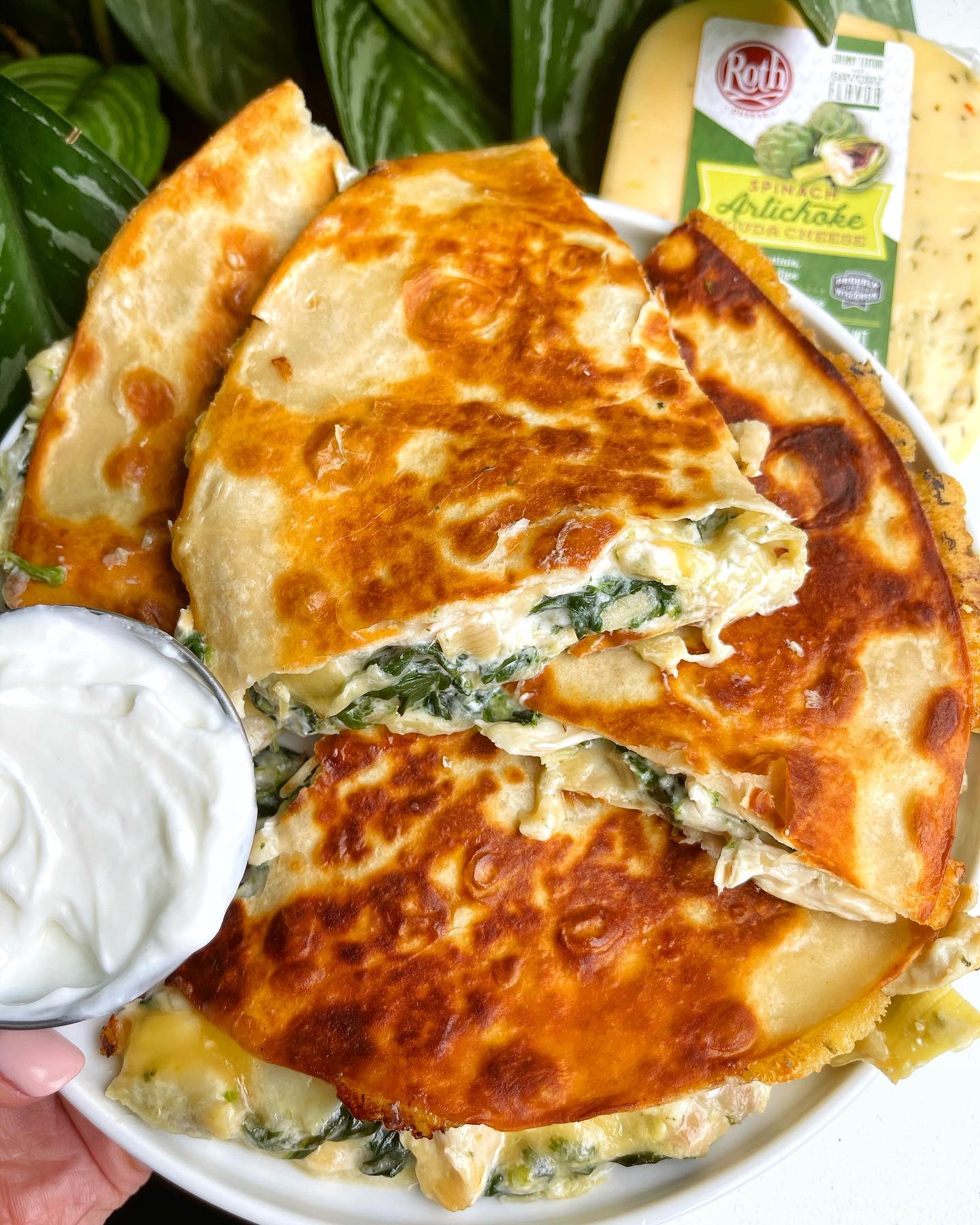 Spinach Artichoke Chicken Quesadilla with Gouda