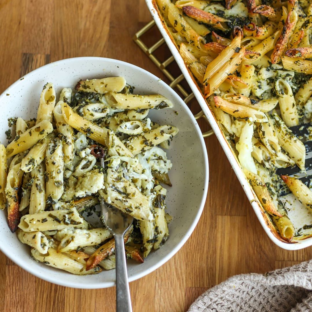 Baked Cauliflower-Spinach Pasta