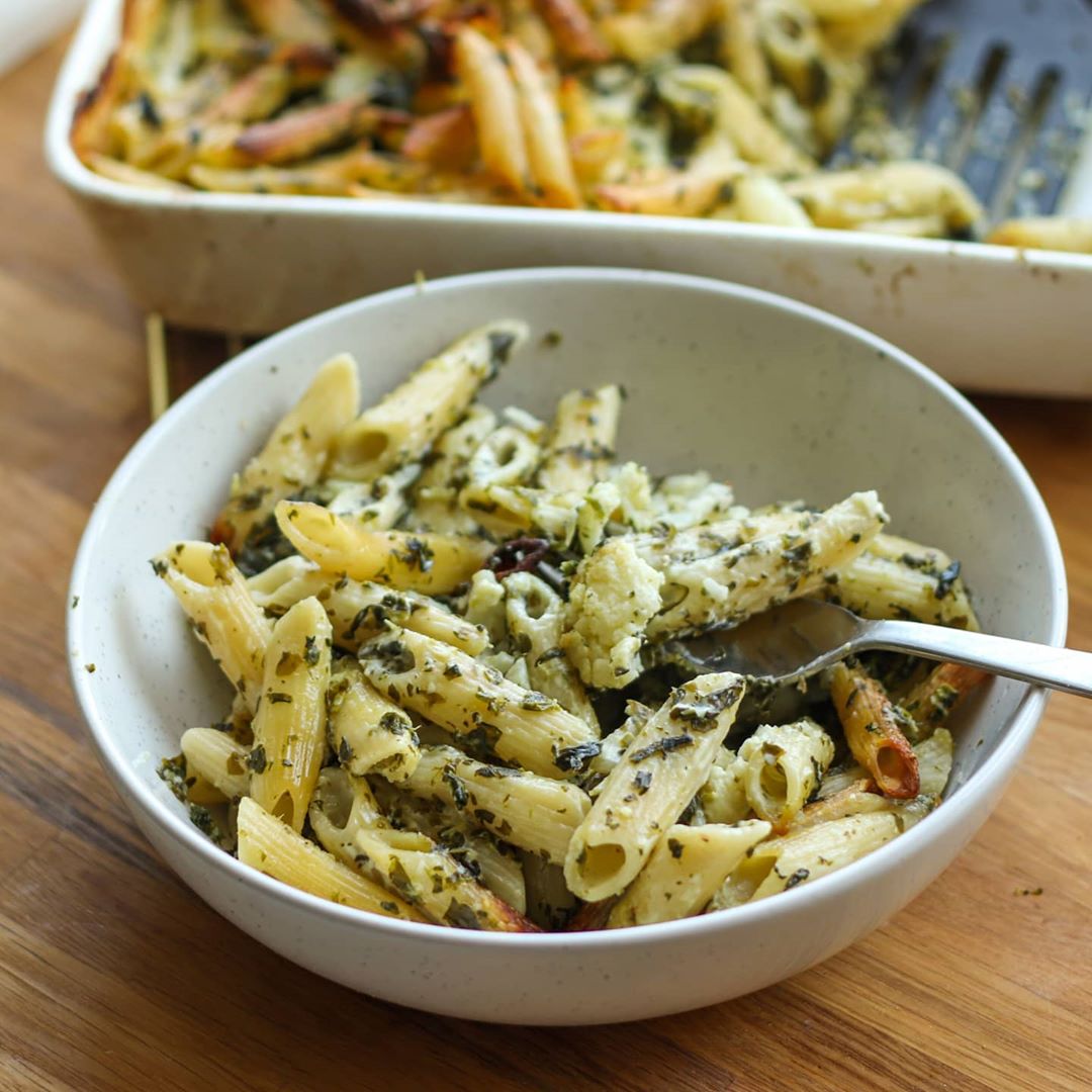 Baked Cauliflower-Spinach Pasta