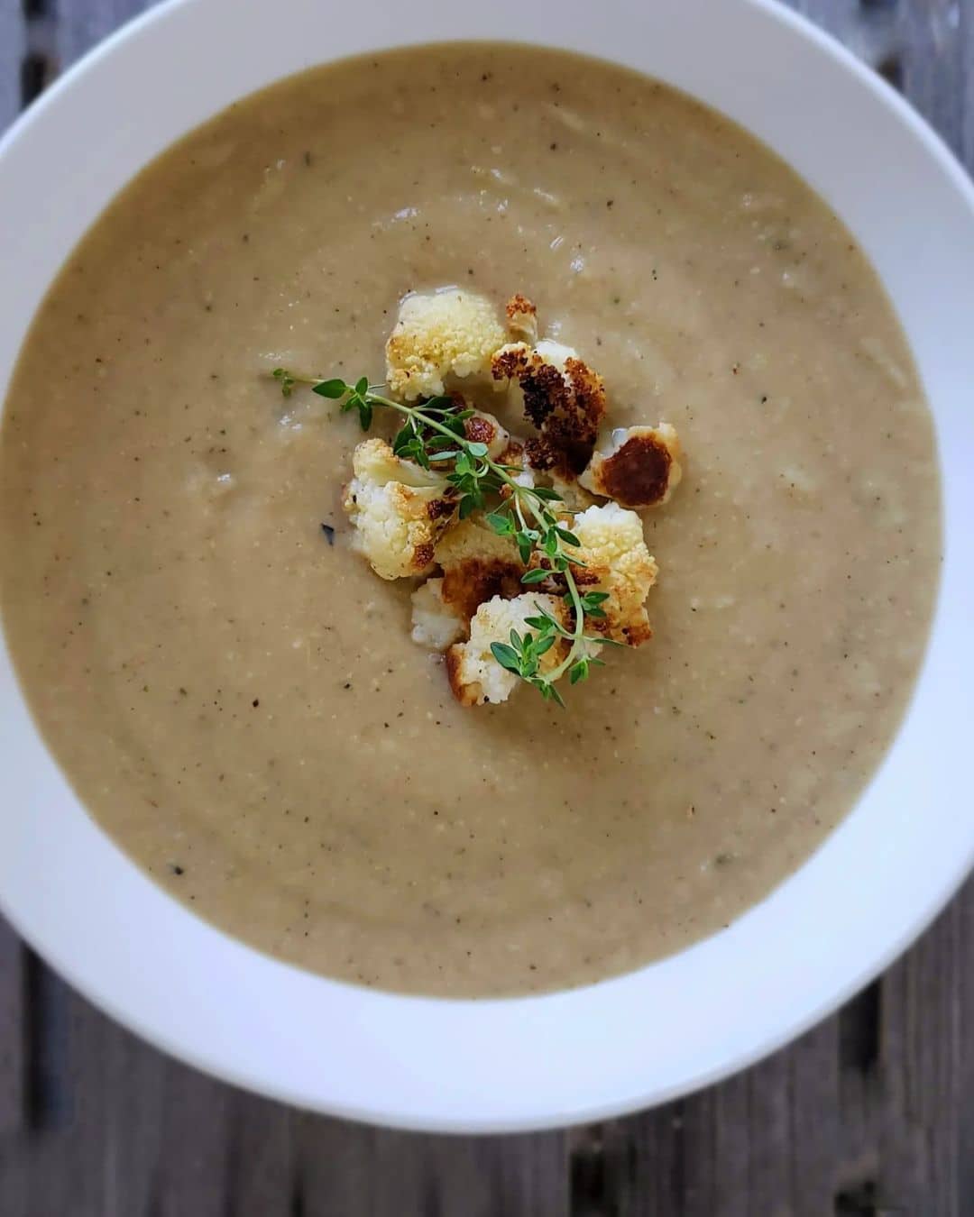 Lemon Thyme Infused Roasted Cauliflower Soup