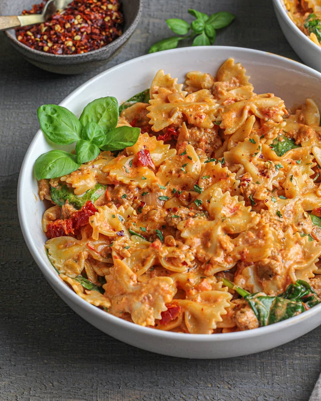 Creamy Farfalle with Spinach and Sun-Dried Tomatoes