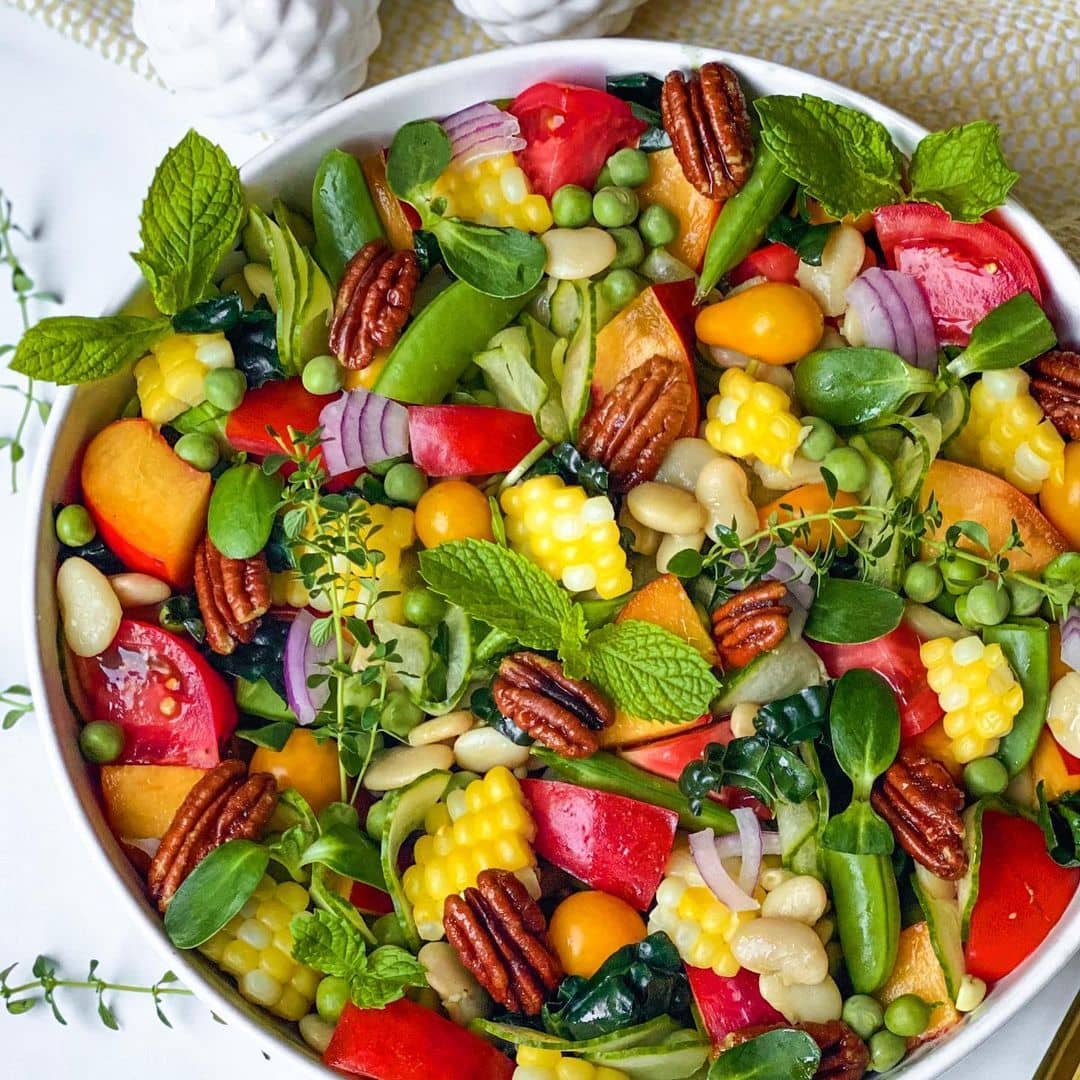 Summer Harvest Salad with Peach Lemon Thyme Vinaigrette