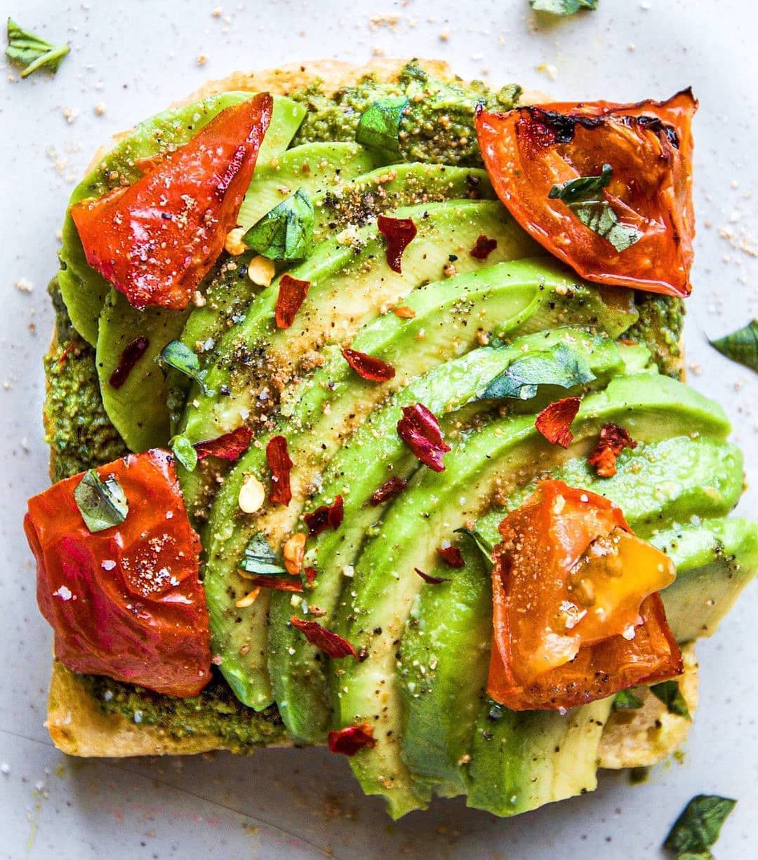 Sourdough Avocado Toast with Pesto and Tomatoes
