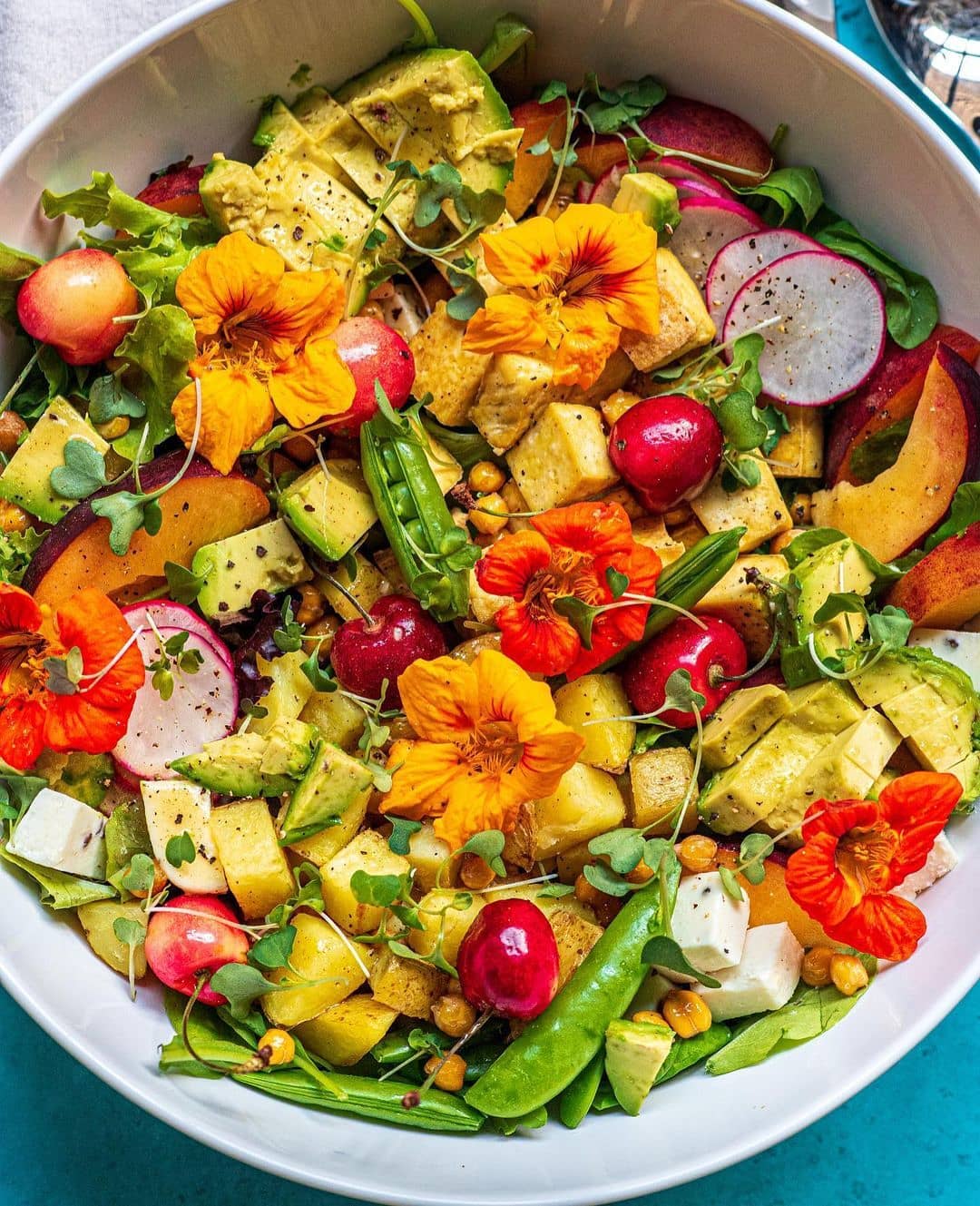 Peach Tofu Chickpea Salad