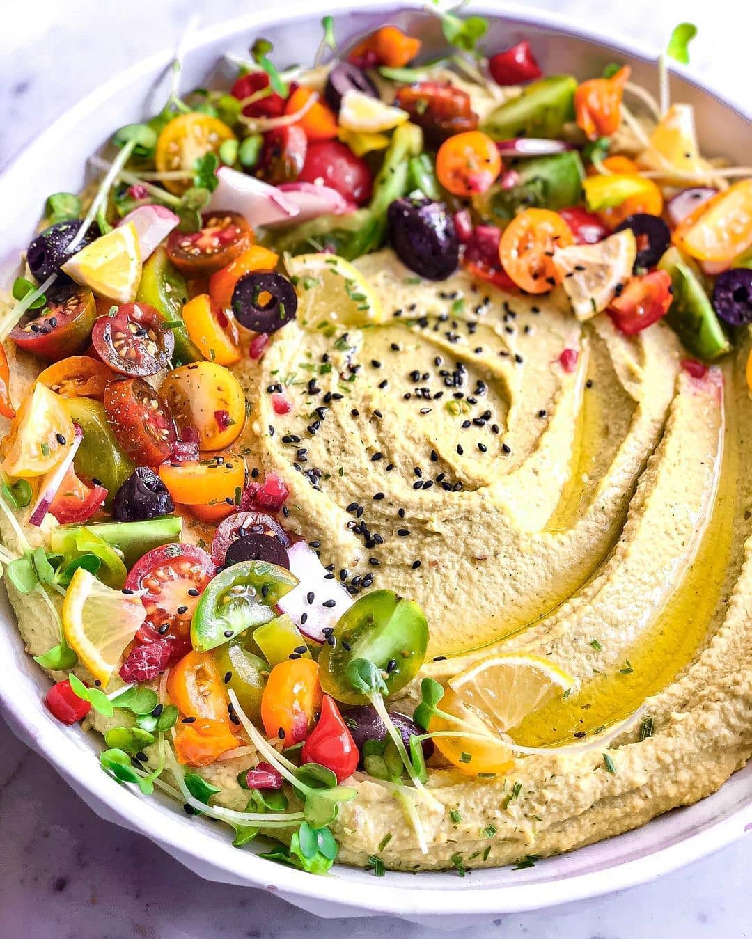 Roasted Garlic Hummus with Toppings