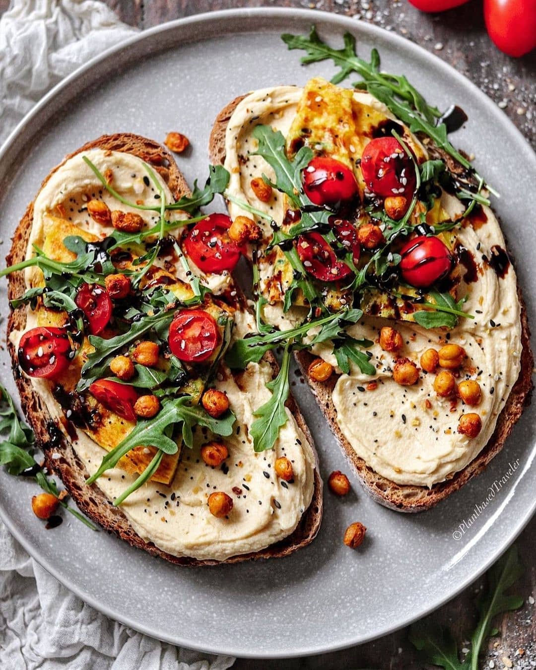 Toasted Sourdough with Hummus Toppings