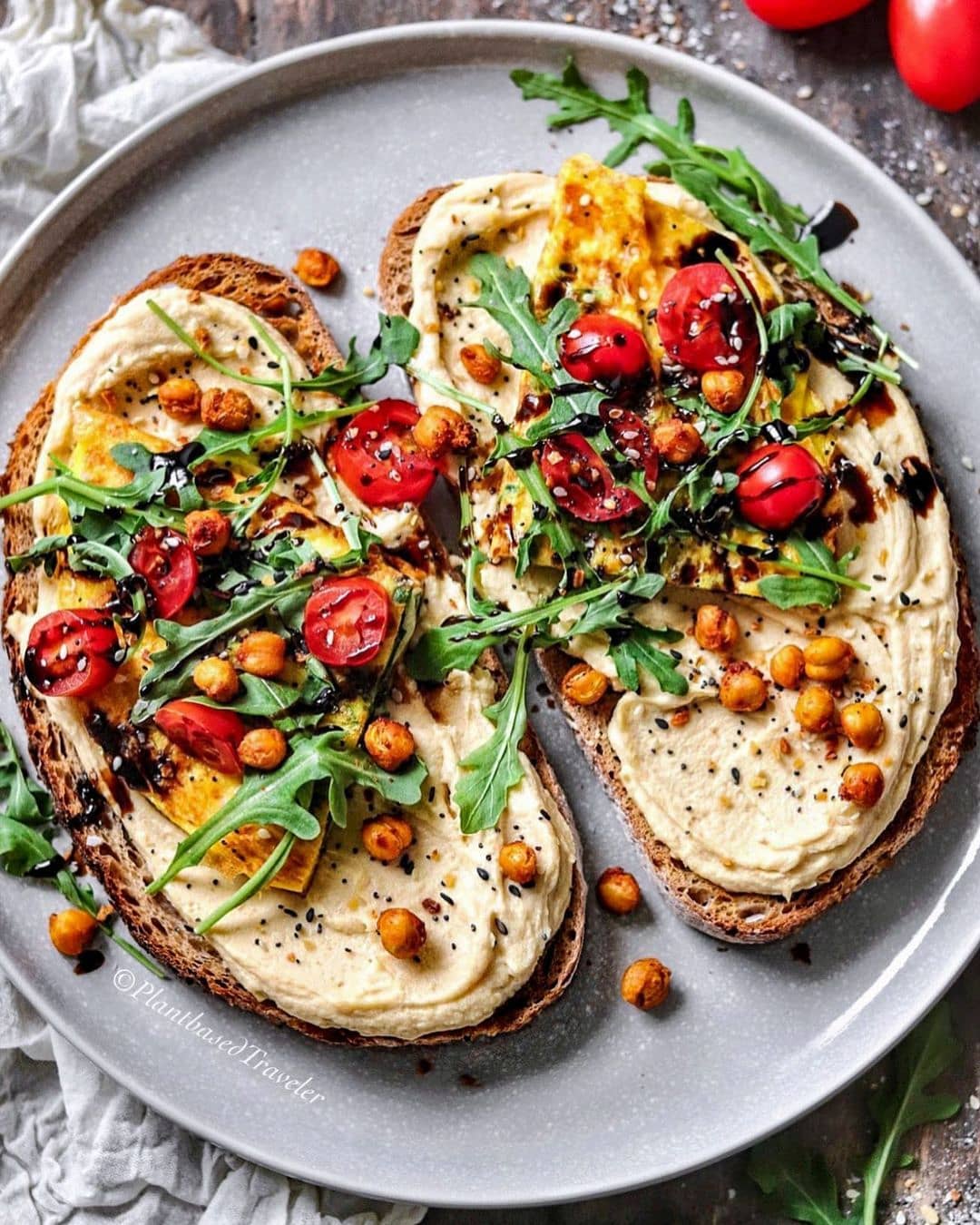 Roasted Sourdough Toast with Hummus Toppings