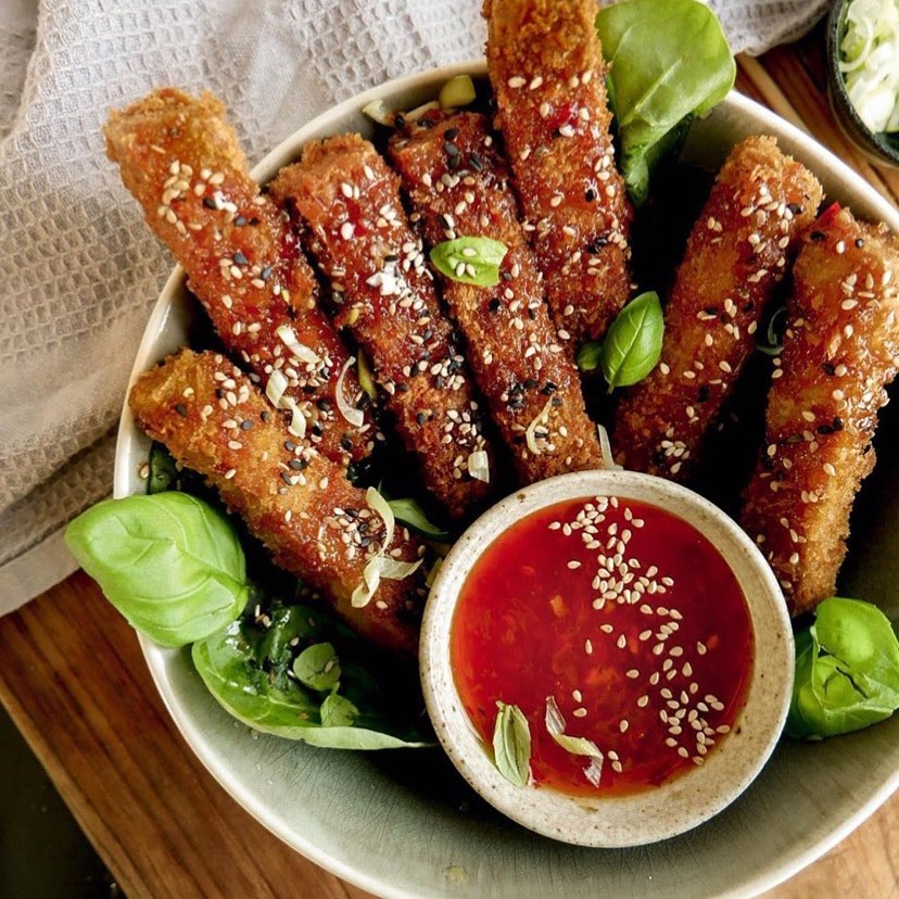 Vegan Fried Tofu with Sweet Chili Sauce
