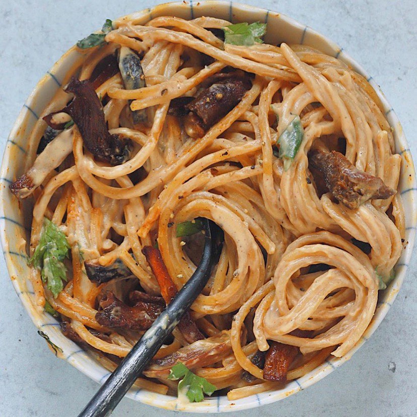 Vegan Carbonara with Mushrooms and Cauliflower