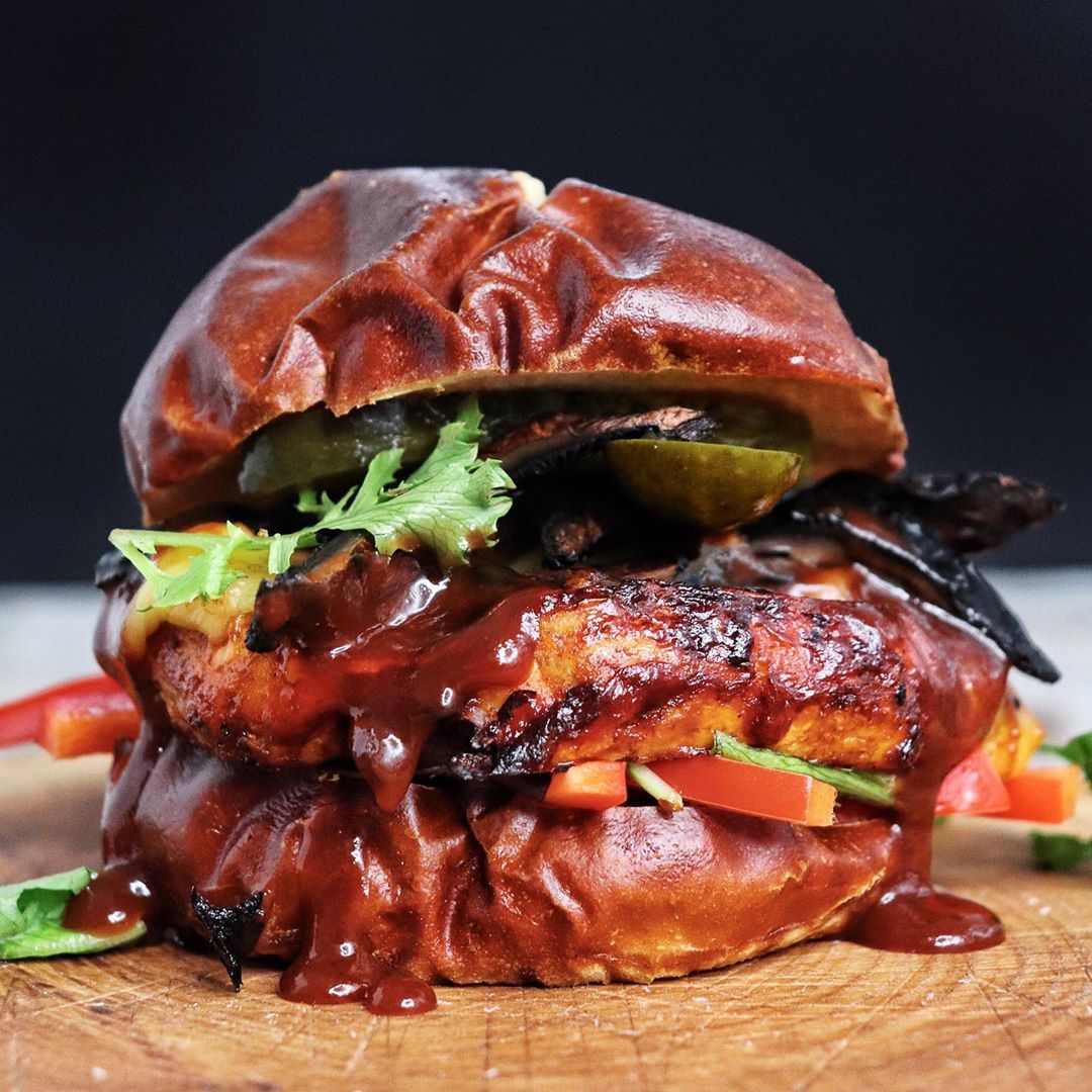 BBQ Waffled Tofu Vegan Burger