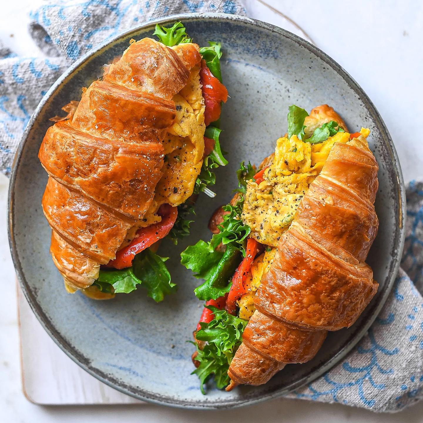 Croissant Breakfast Sandwich with Salmon and Eggs