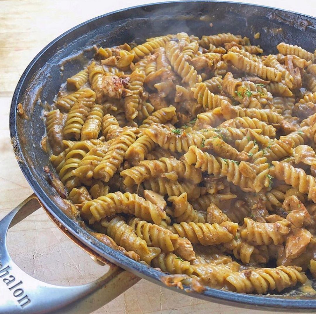 Vegan Mushroom Stroganoff with Roasted Eggplant