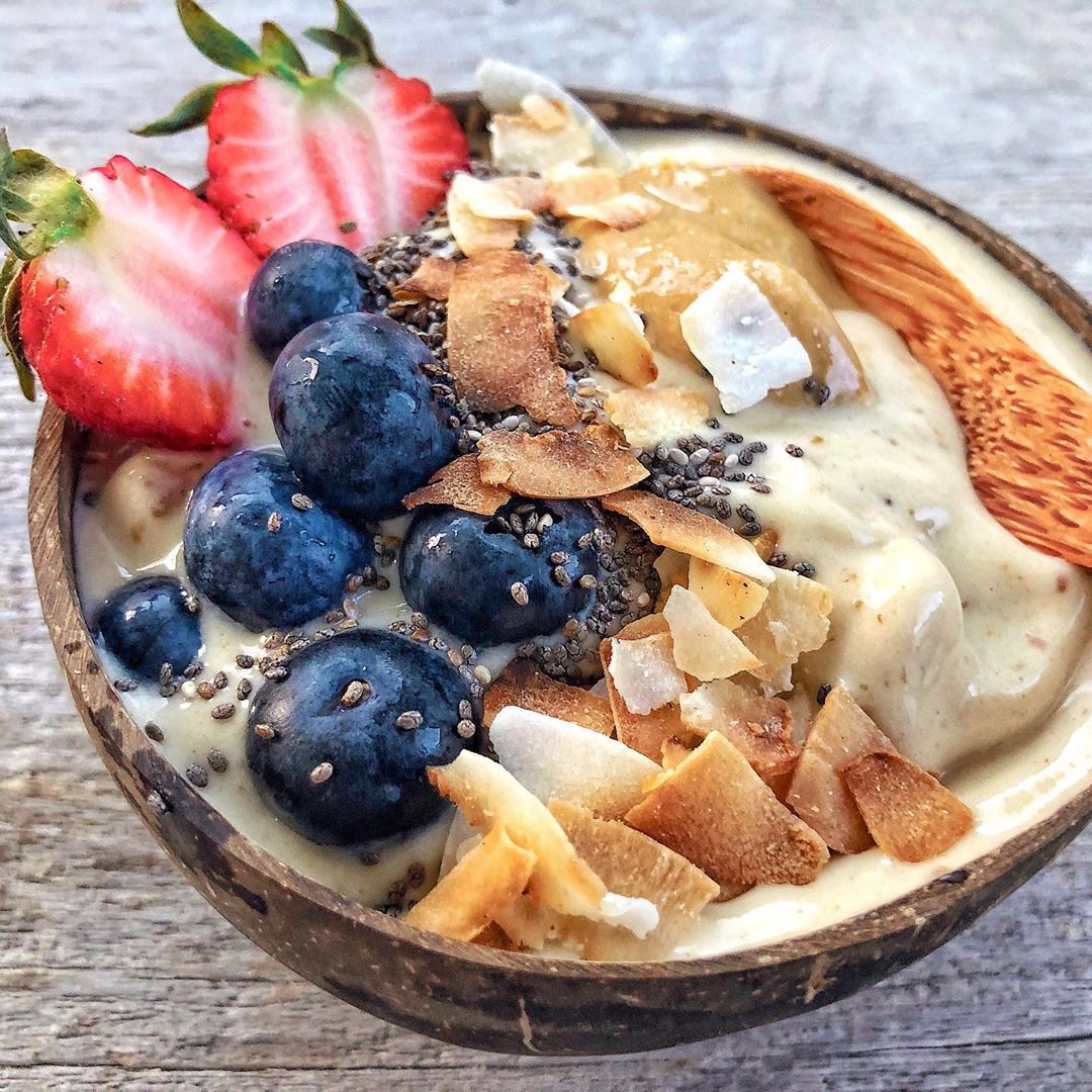 Caramel Nice Cream in a Coconut Bowl