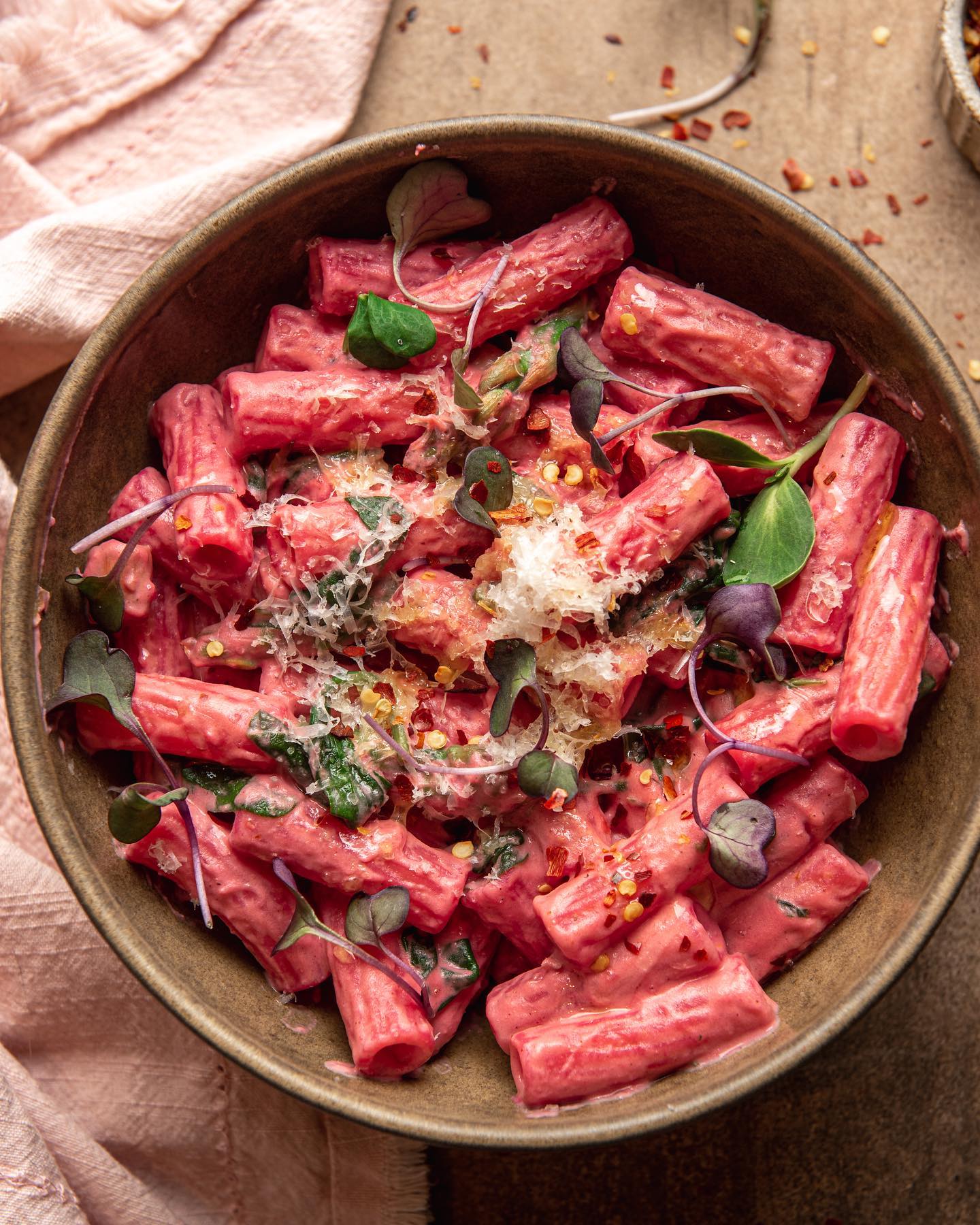 Beet Hummus Pasta with Pink Sauce