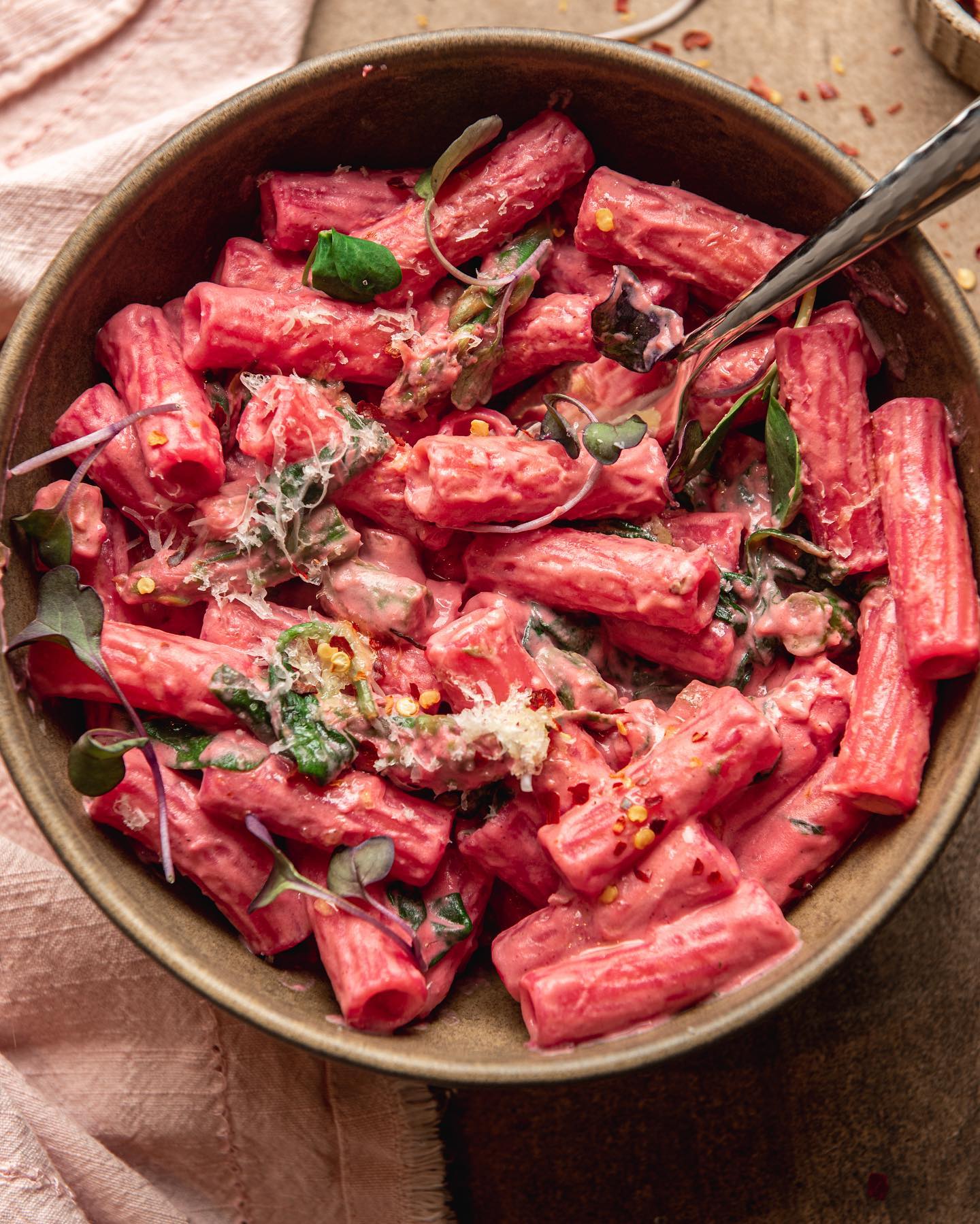 Beet Hummus Pasta with Pink Sauce