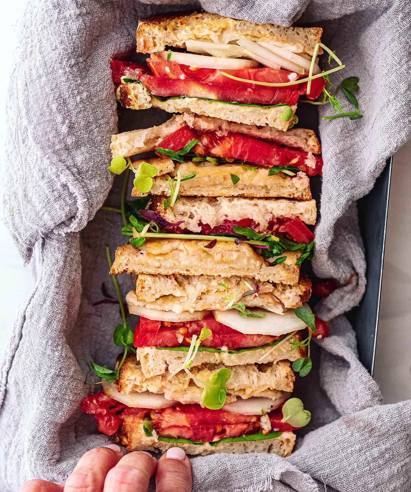 Vegan Halloumi Tomato Cucumber Hummus Sandwich