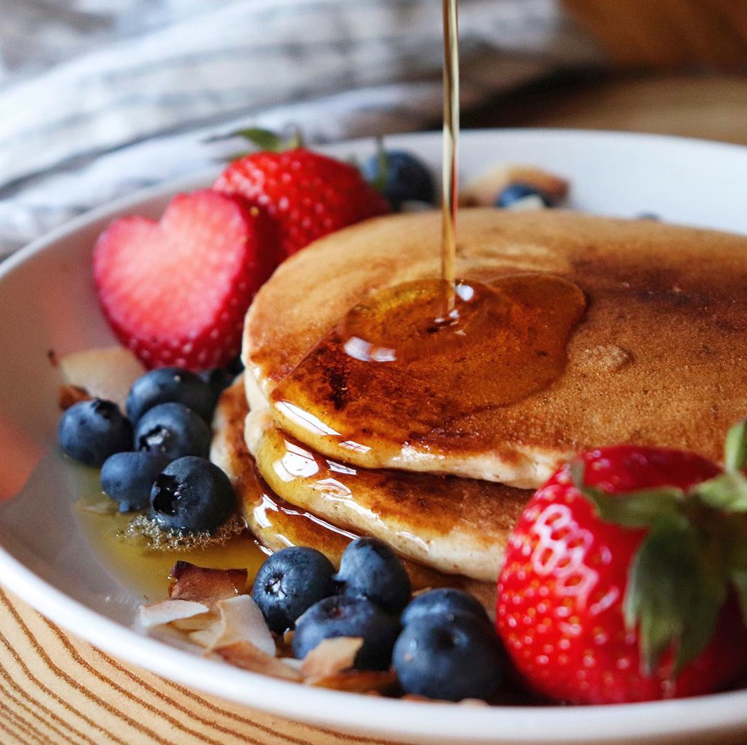 Crispy Sourdough Pancakes with Fresh Berries and Syrup