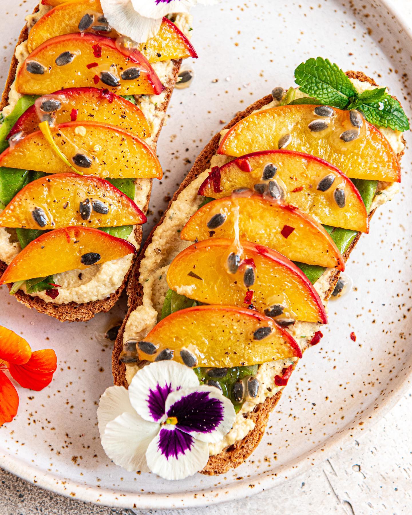 Sautéed Peaches with Mint Basil Cashew Ricotta
