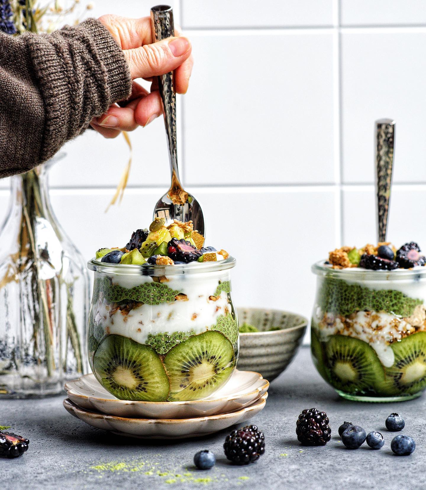 Kiwi Chia Pudding Parfait with Perfect Greens