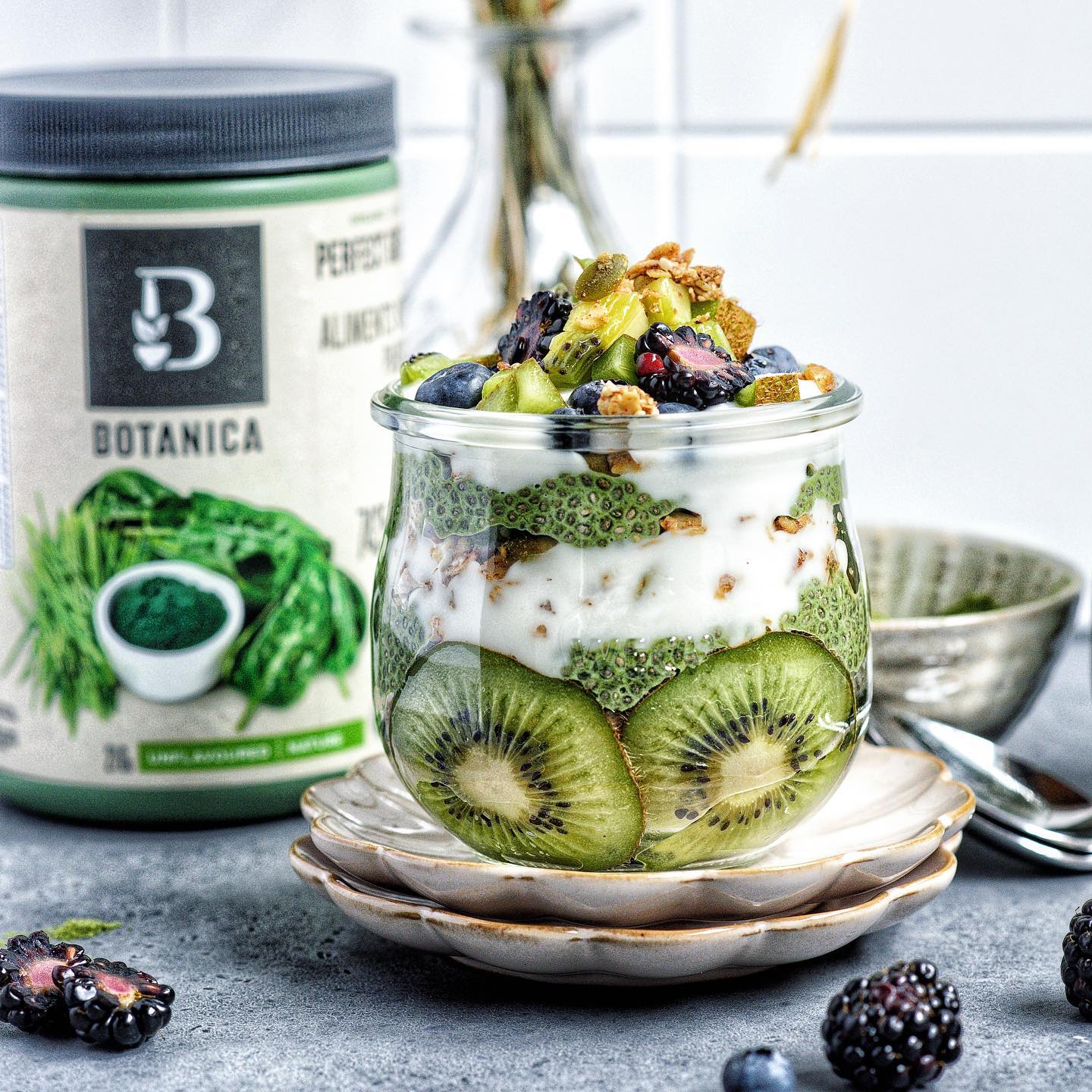 Kiwi Chia Pudding Parfait with Perfect Greens