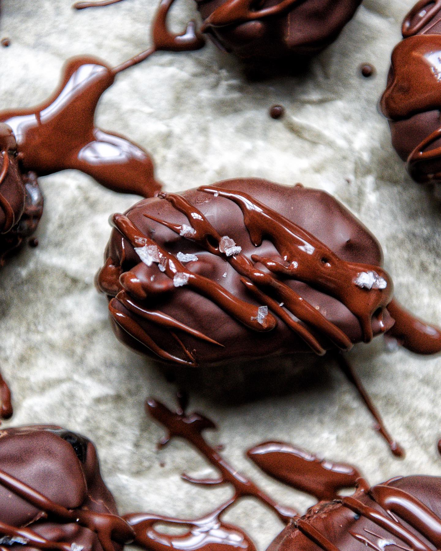 Tahini Walnut Stuffed Dates with Chocolate
