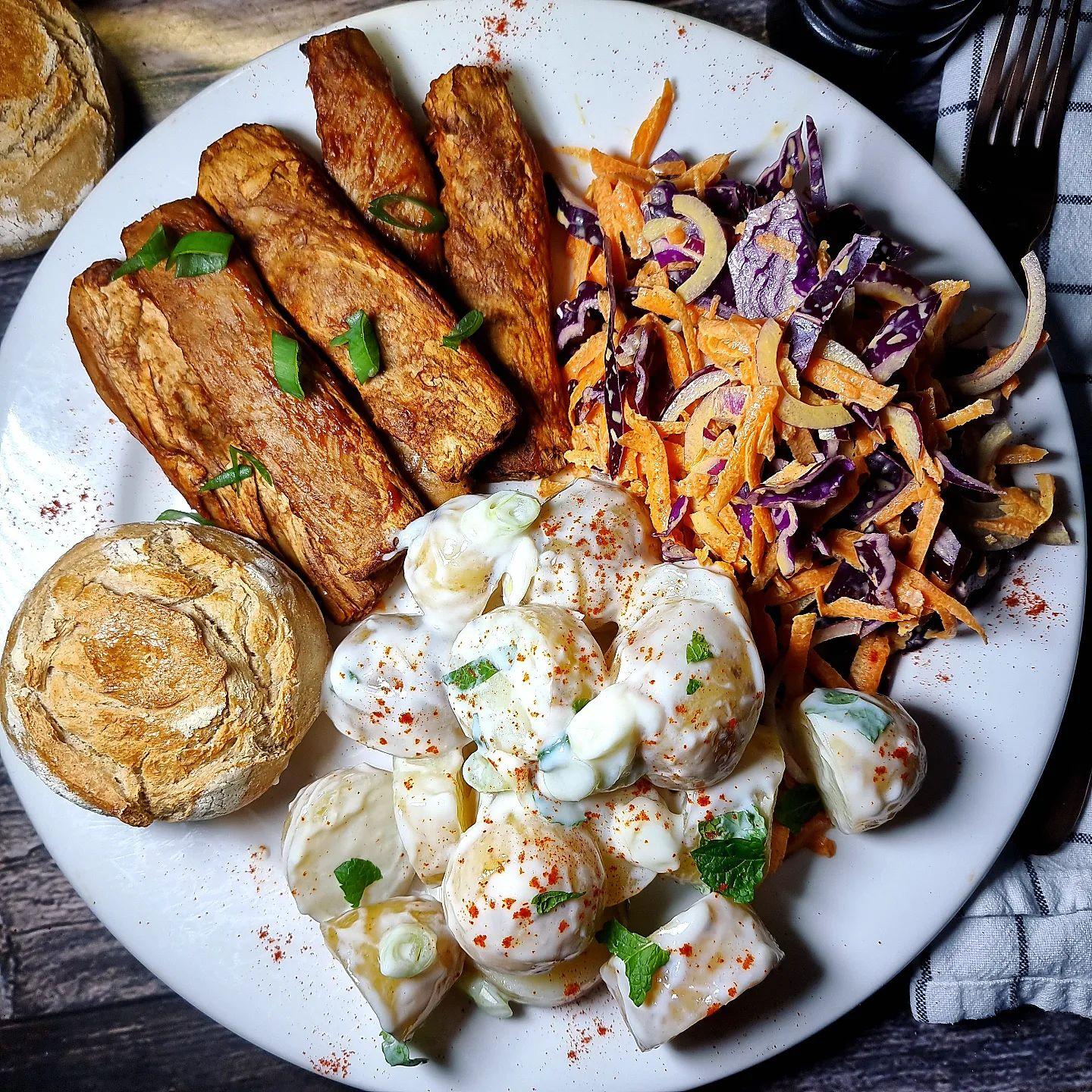 Spicy Bbq Ribs with Mint Potato Salad and Coleslaw