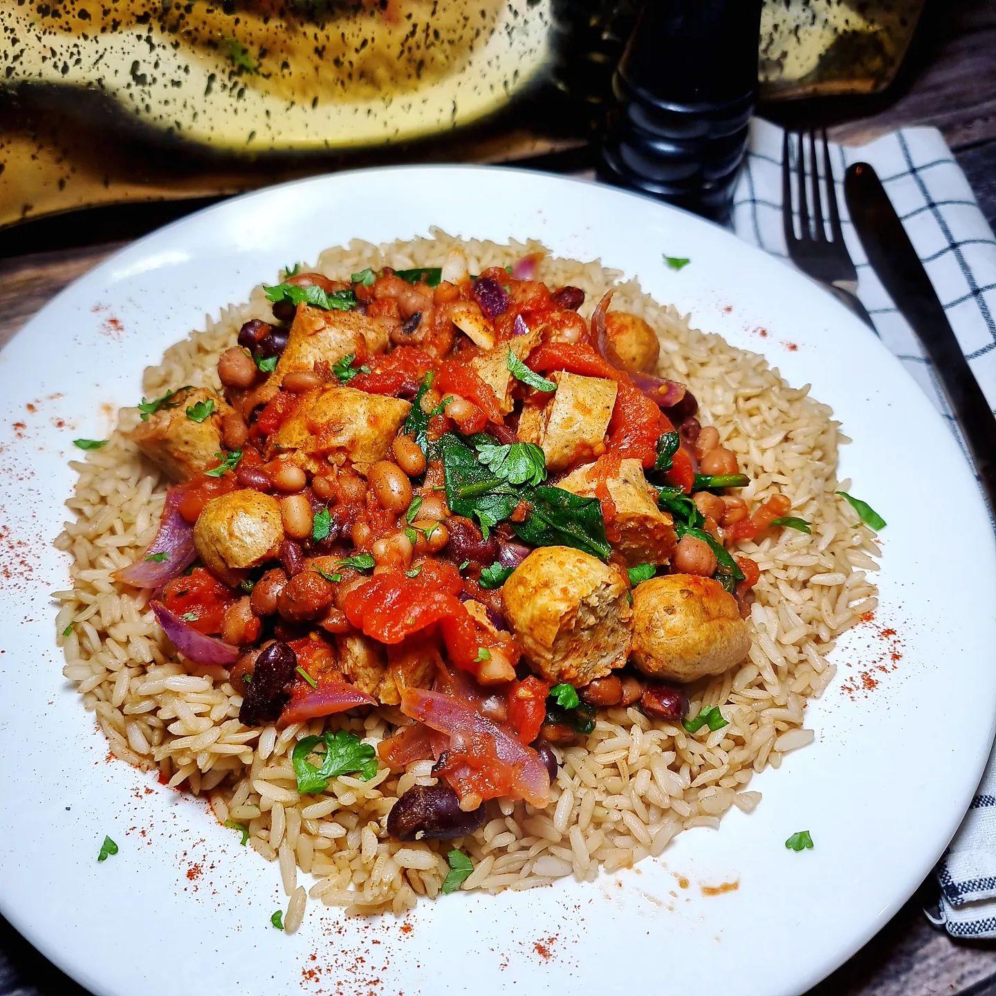 Vegan Sausage and Beans with Tomato Sauce