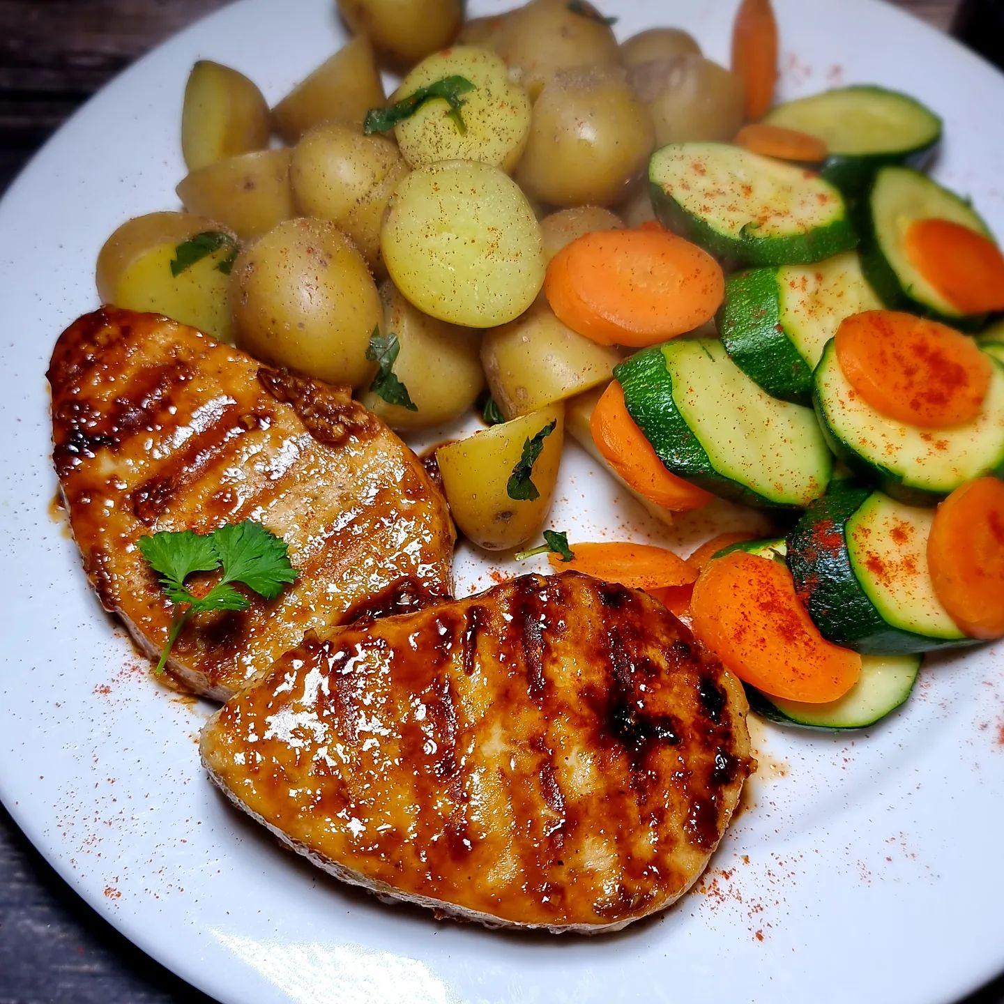 Honey Garlic Vegan Chicken with Minted Potatoes