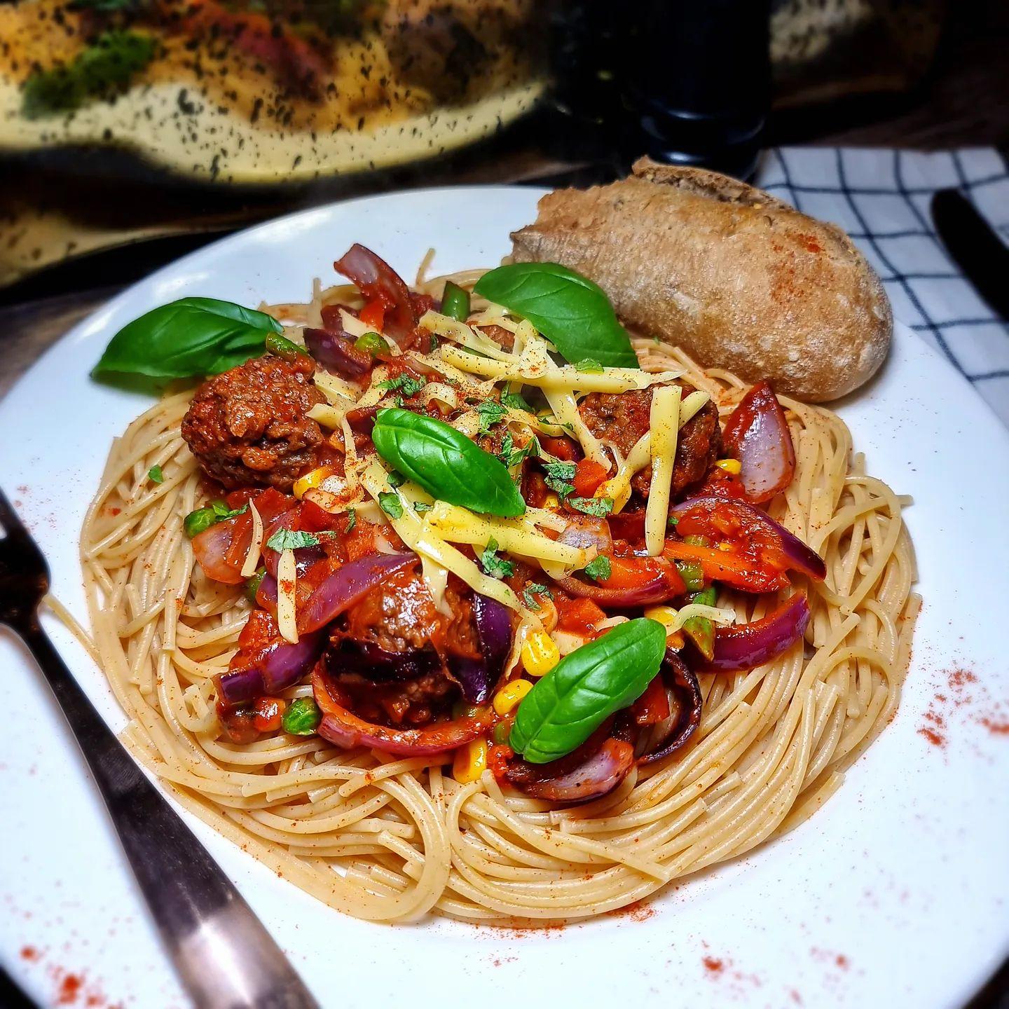 Vegan Meatball Spaghetti with Vegetables