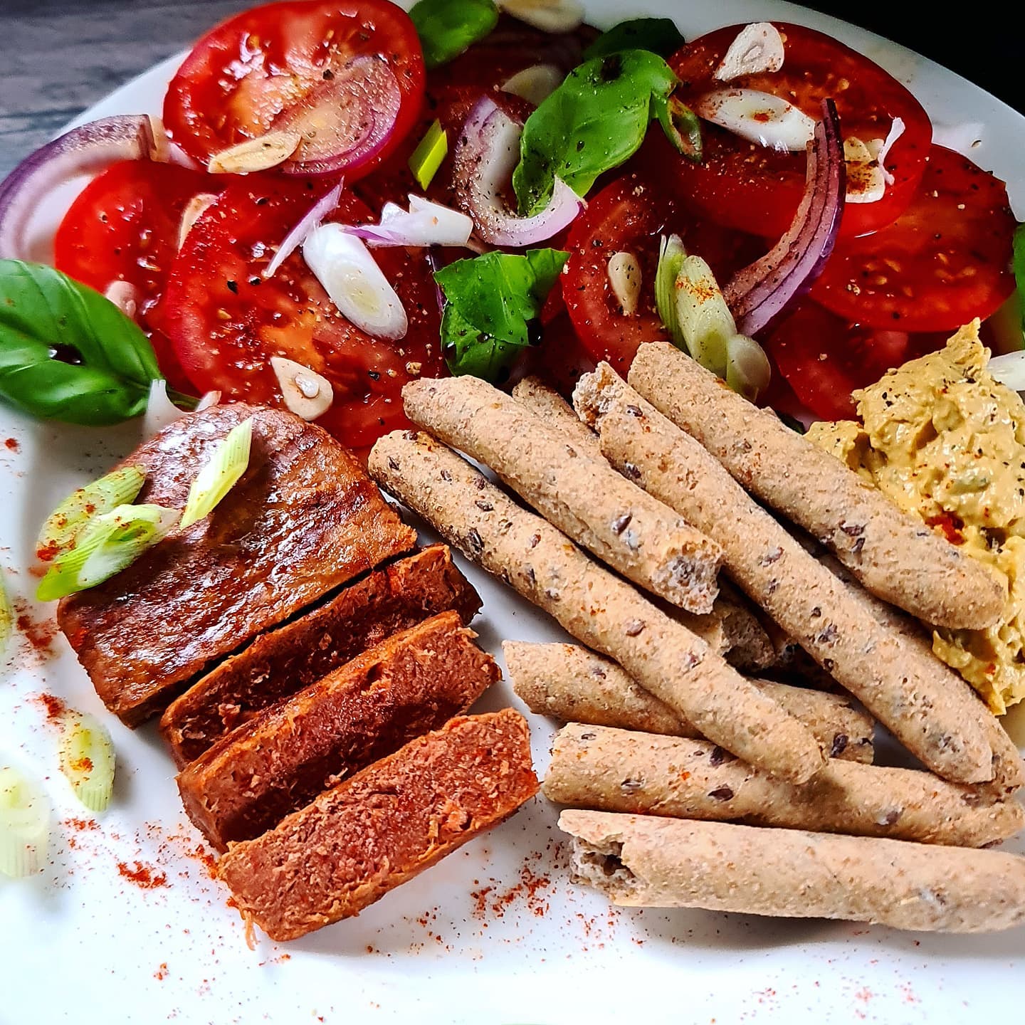 Grilled Vegan Steak with Tomato Salad