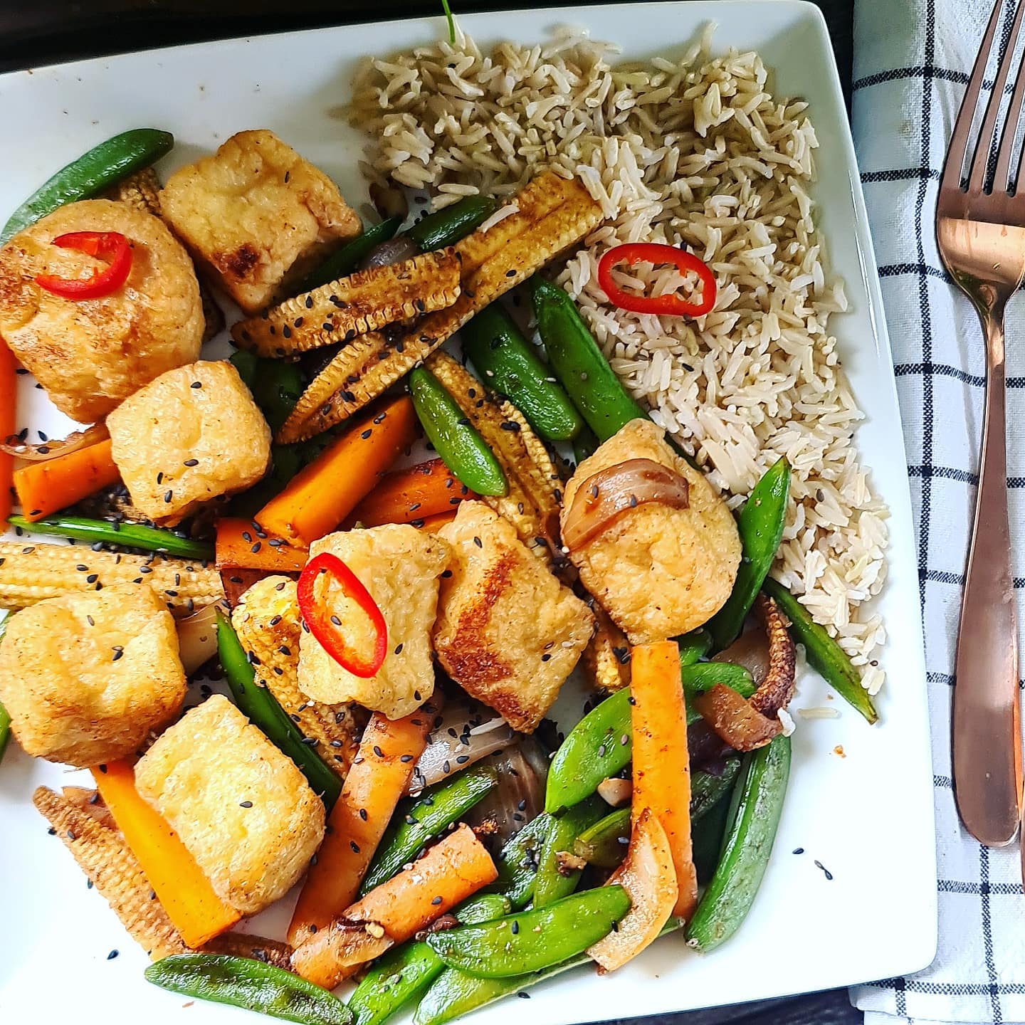Deep Fried Tofu Stir Fry with Brown Rice