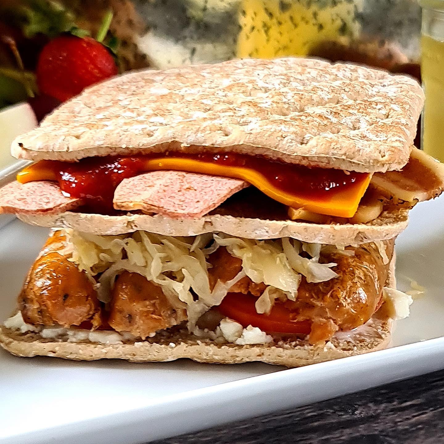 Vegan Sausage and Sauerkraut Sandwich