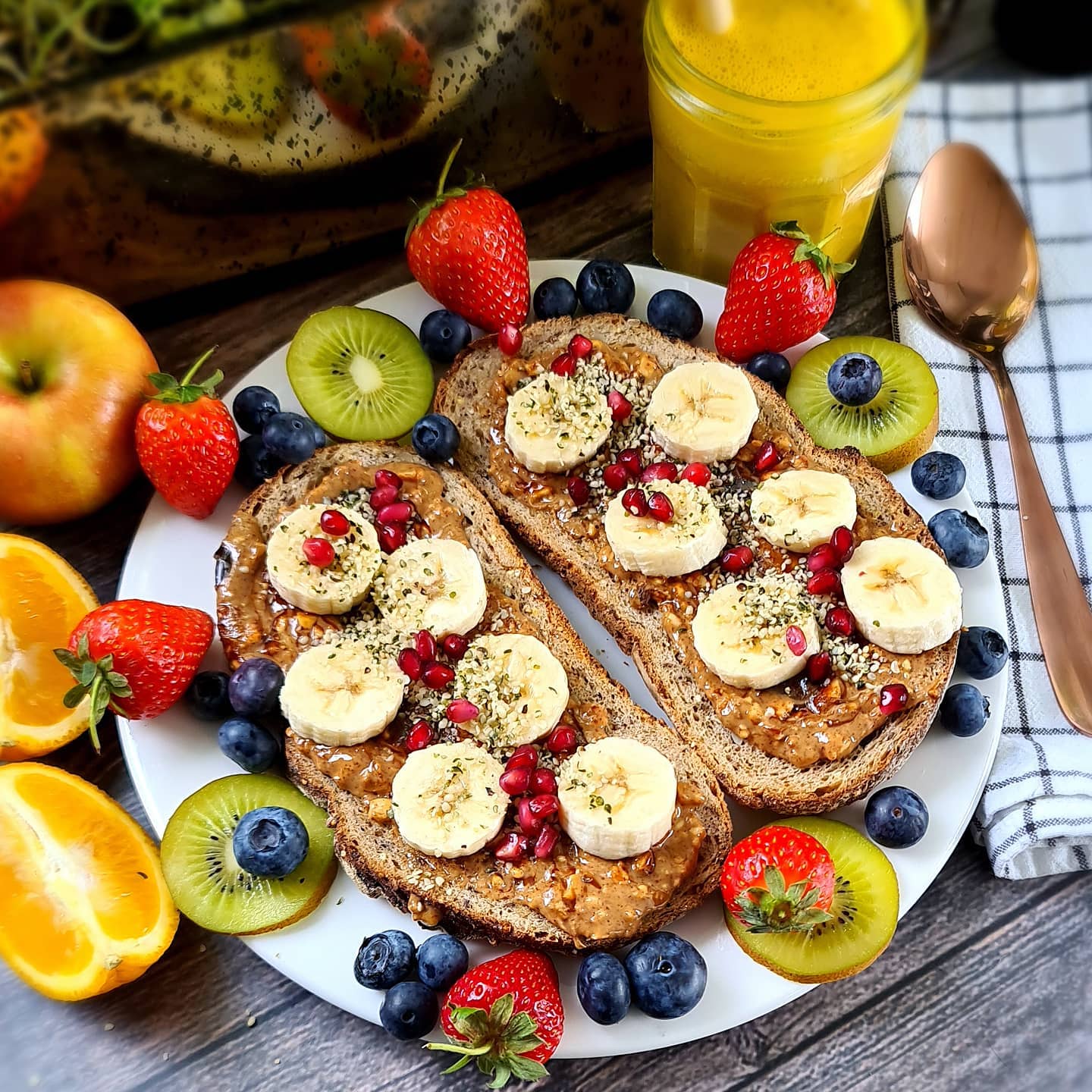 Peanut Butter Marmite Toast with Turmeric Latte