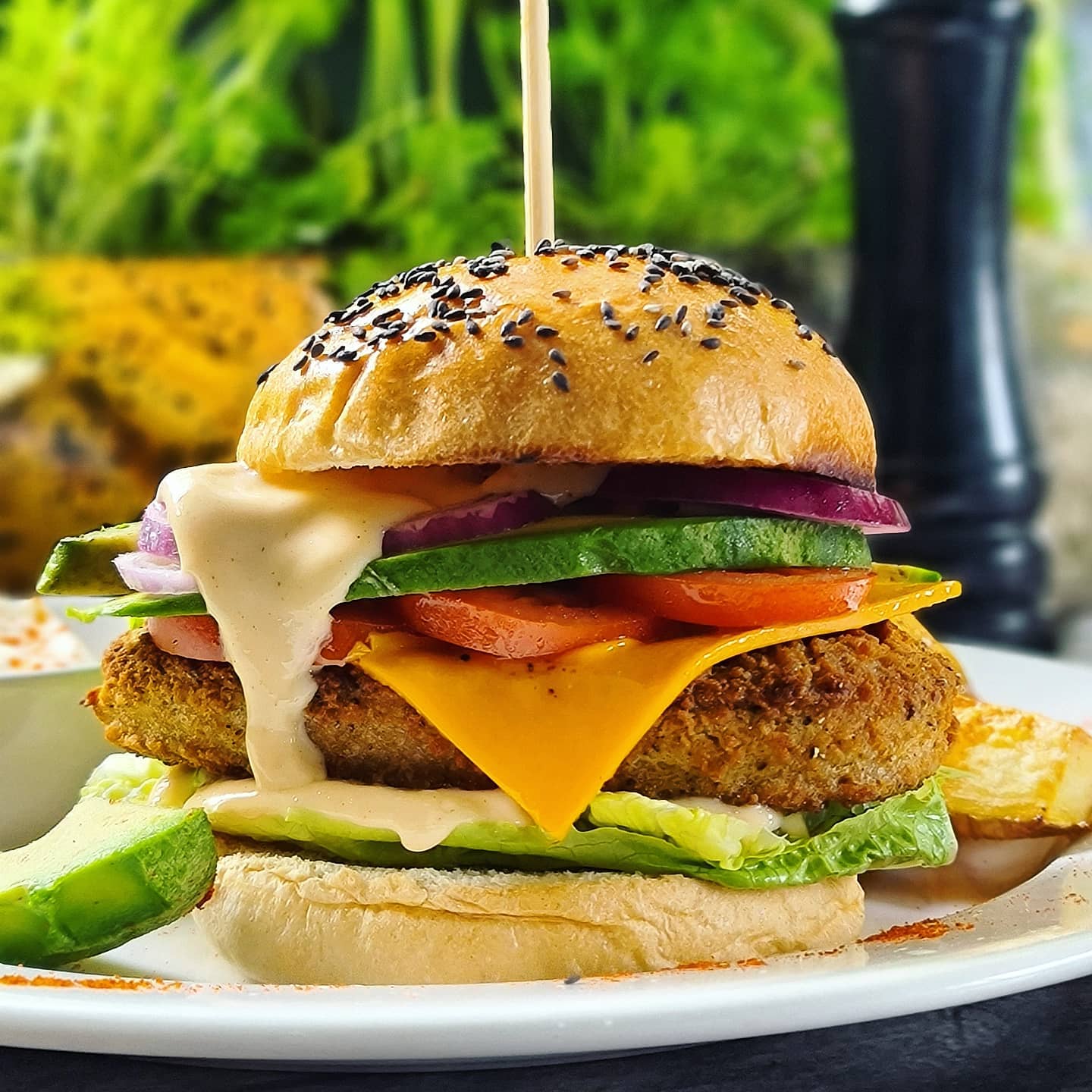 Vegan Southern-Style Burger with Spiced Wedges