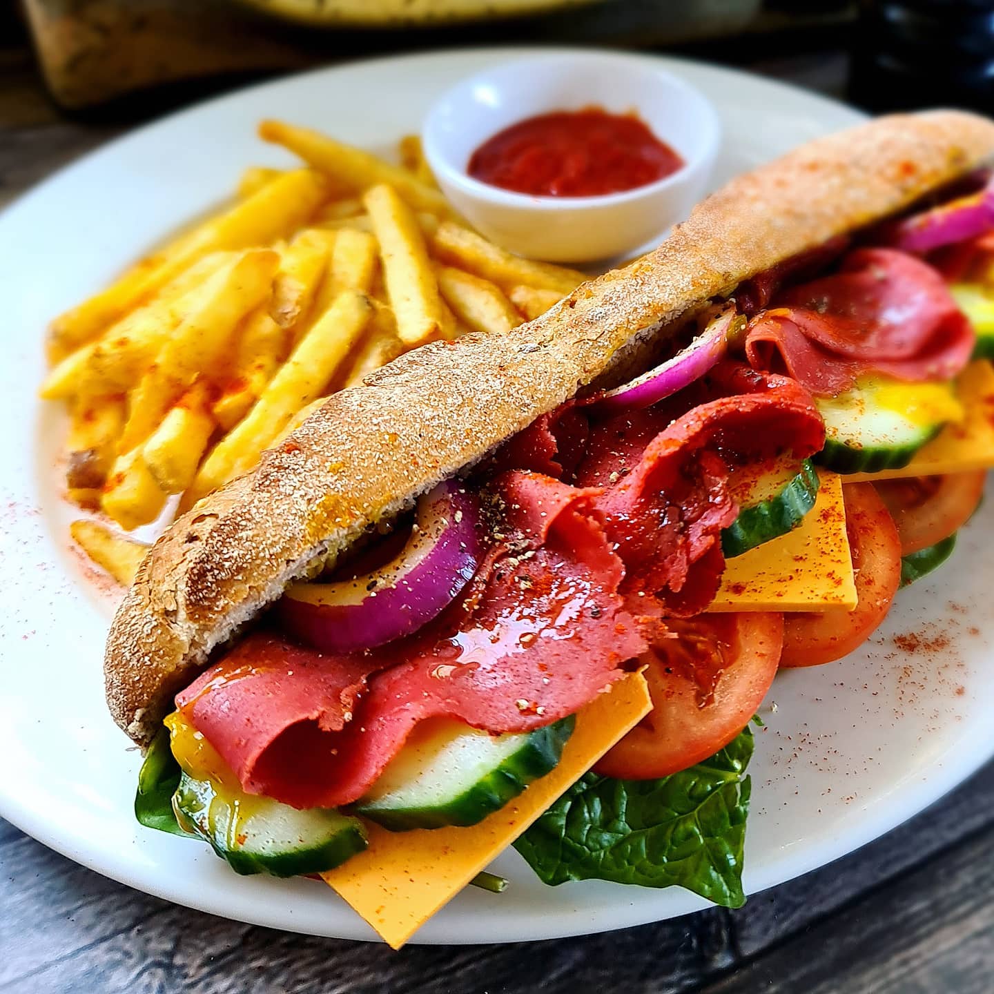 Vegan Pastrami Sourdough Baguette Sandwich