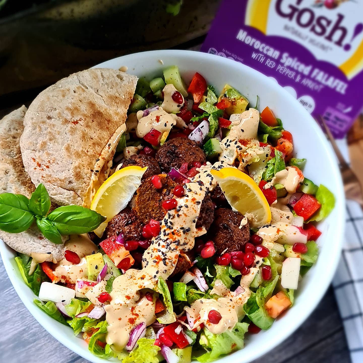 Moroccan Spiced Falafels with Israeli Salad and Pitta Bread