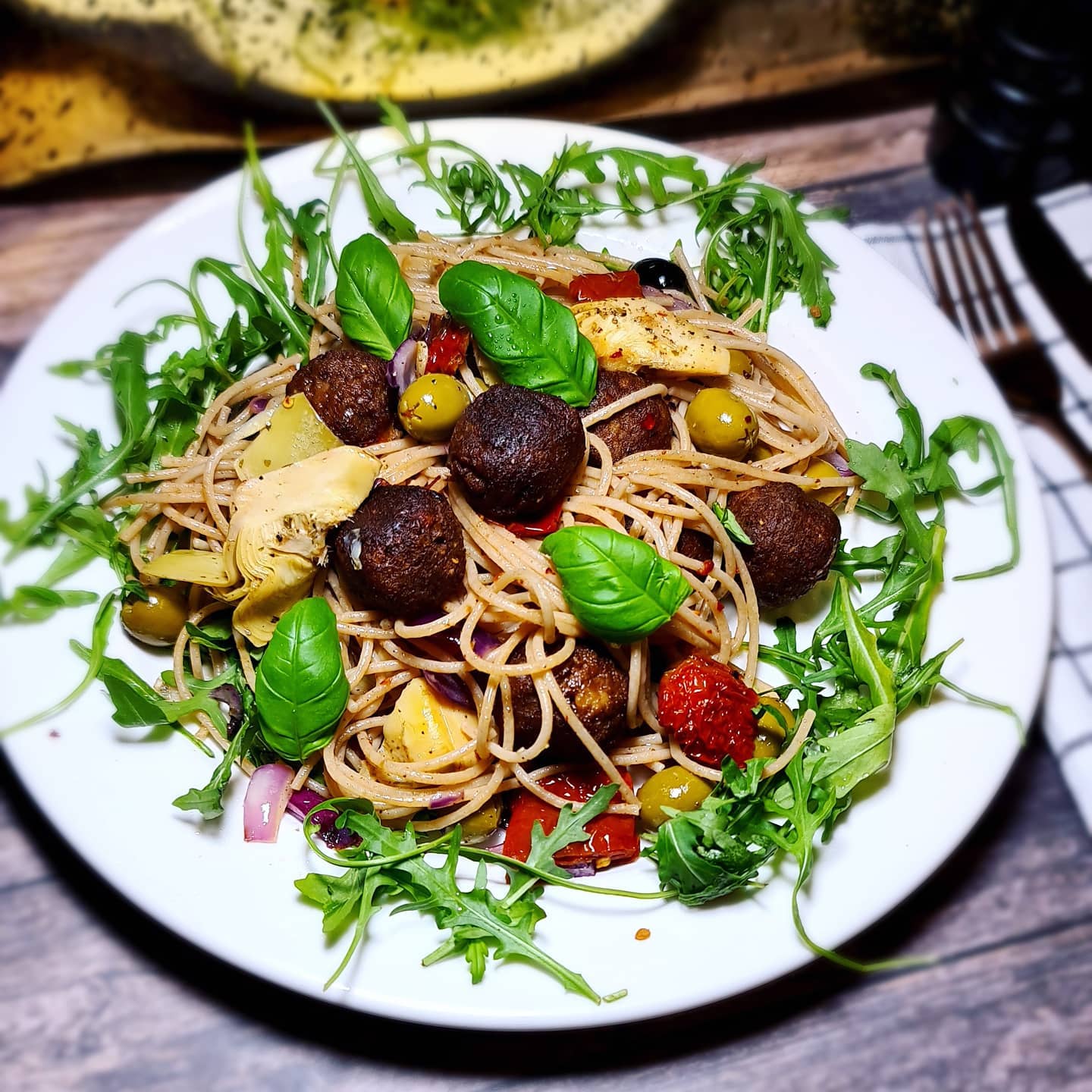 Vegan Mediterranean Meatball Spaghetti