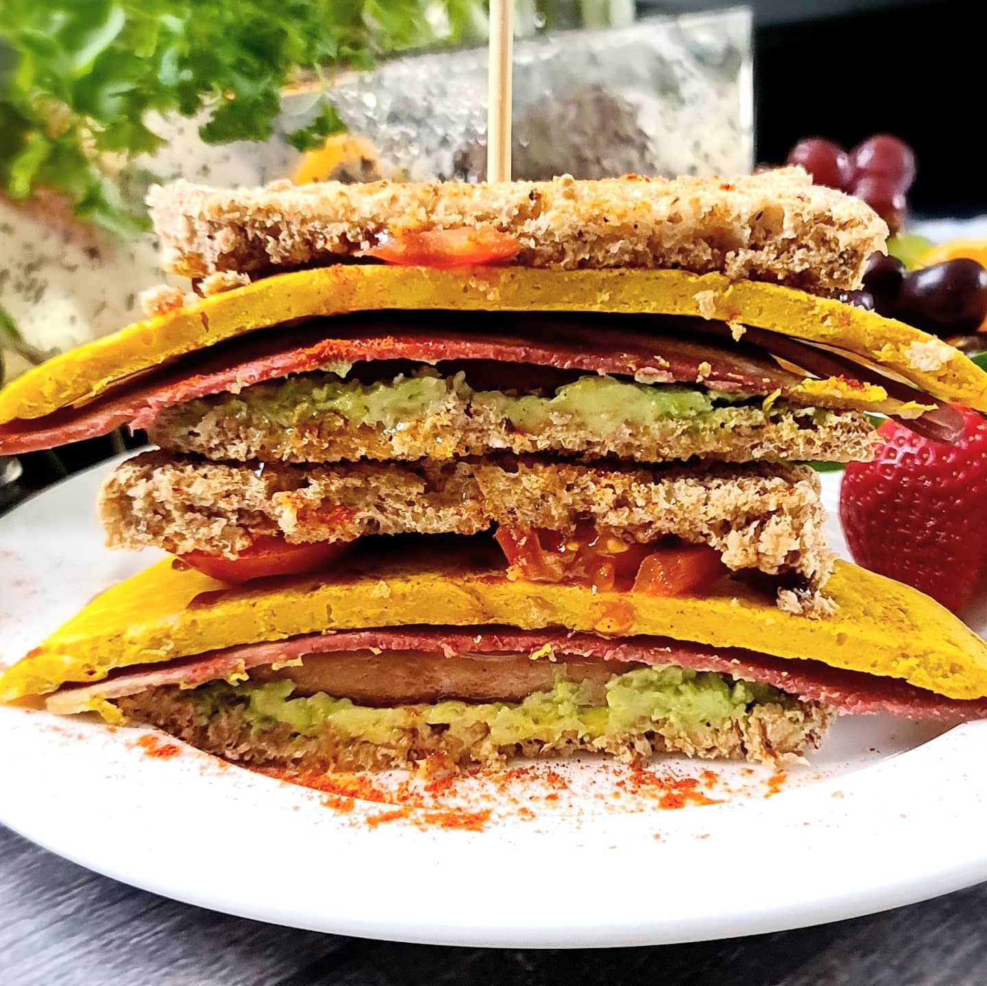 Vegan Bacon Sausage Egg Sandwich