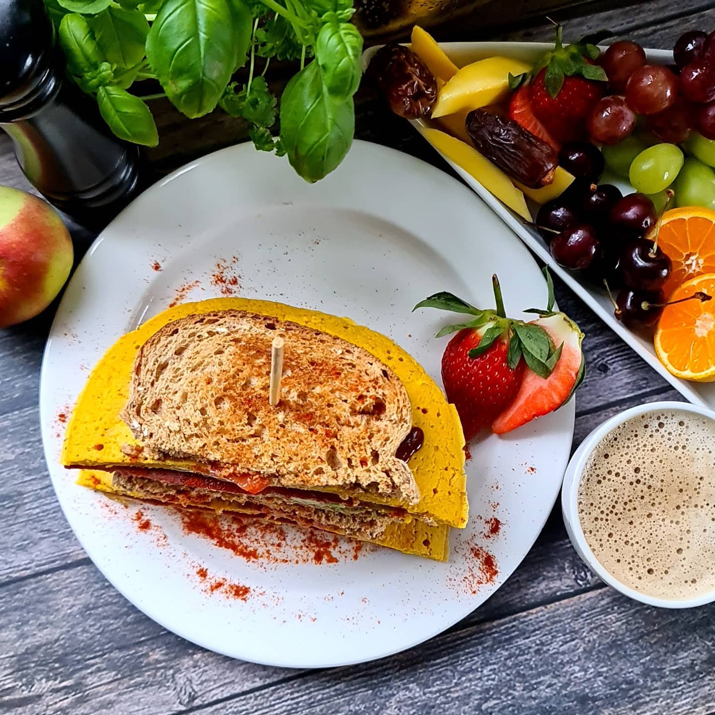 Vegan Bacon Sausage Egg Sandwich