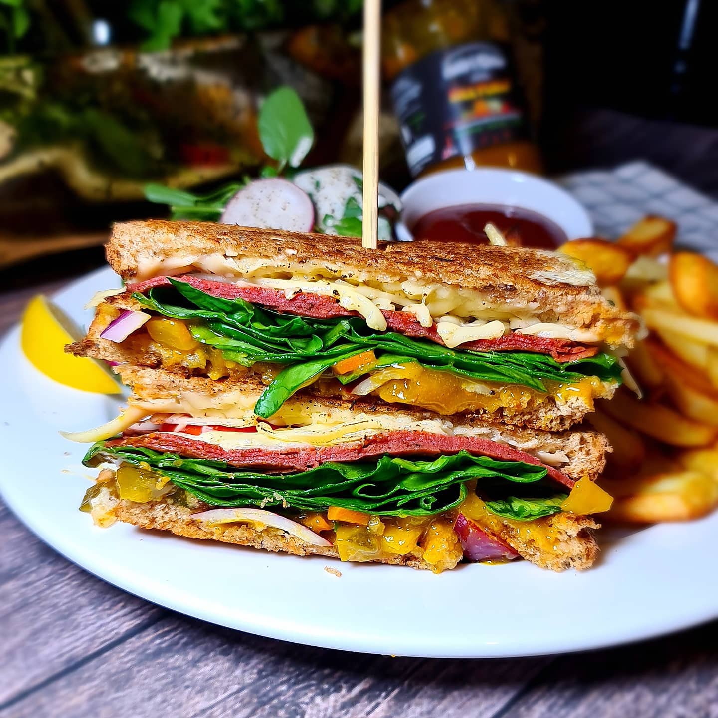 Toasted Pastrami Piccalilli Smoked Cheese Sandwich
