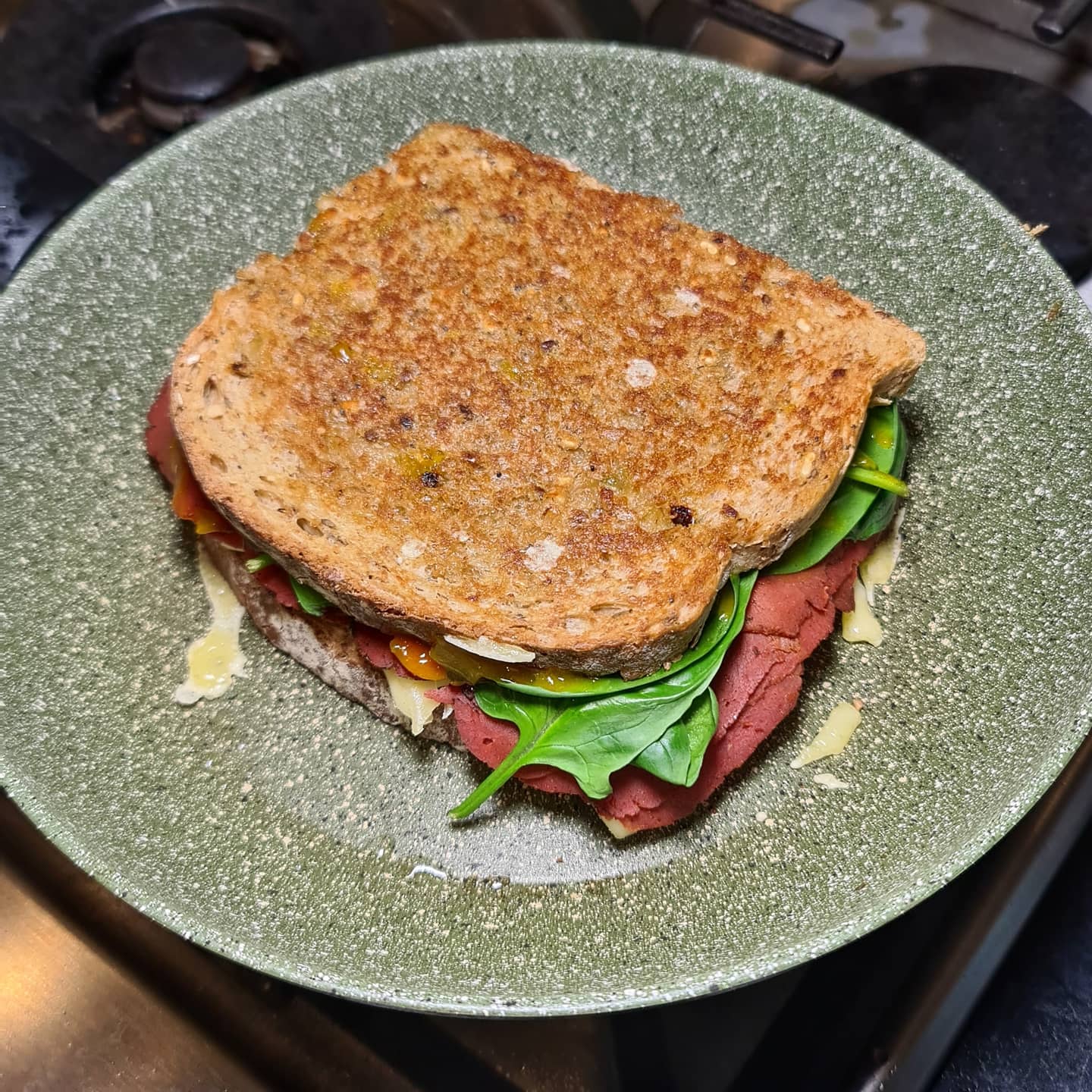 Toasted Pastrami Piccalilli Smoked Cheese Sandwich