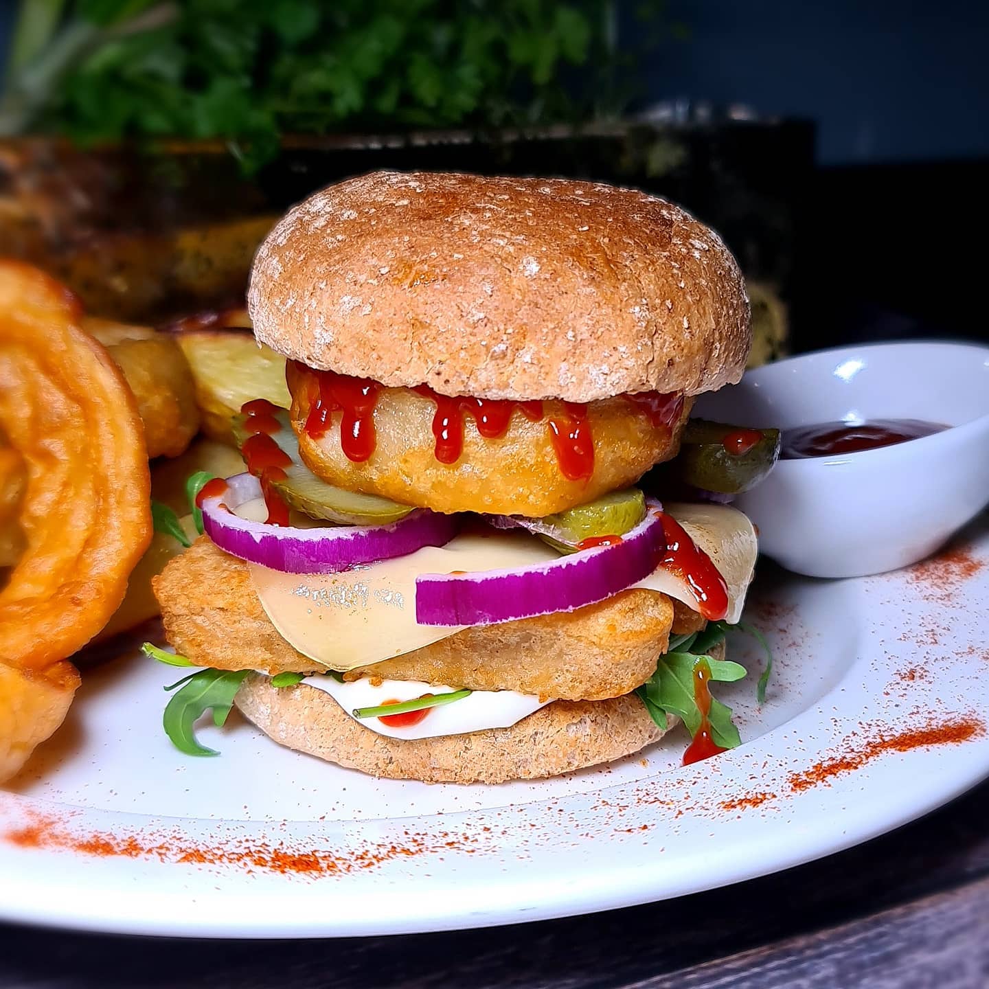 Vegan Filet-O-Fish Style Burger with Wedges