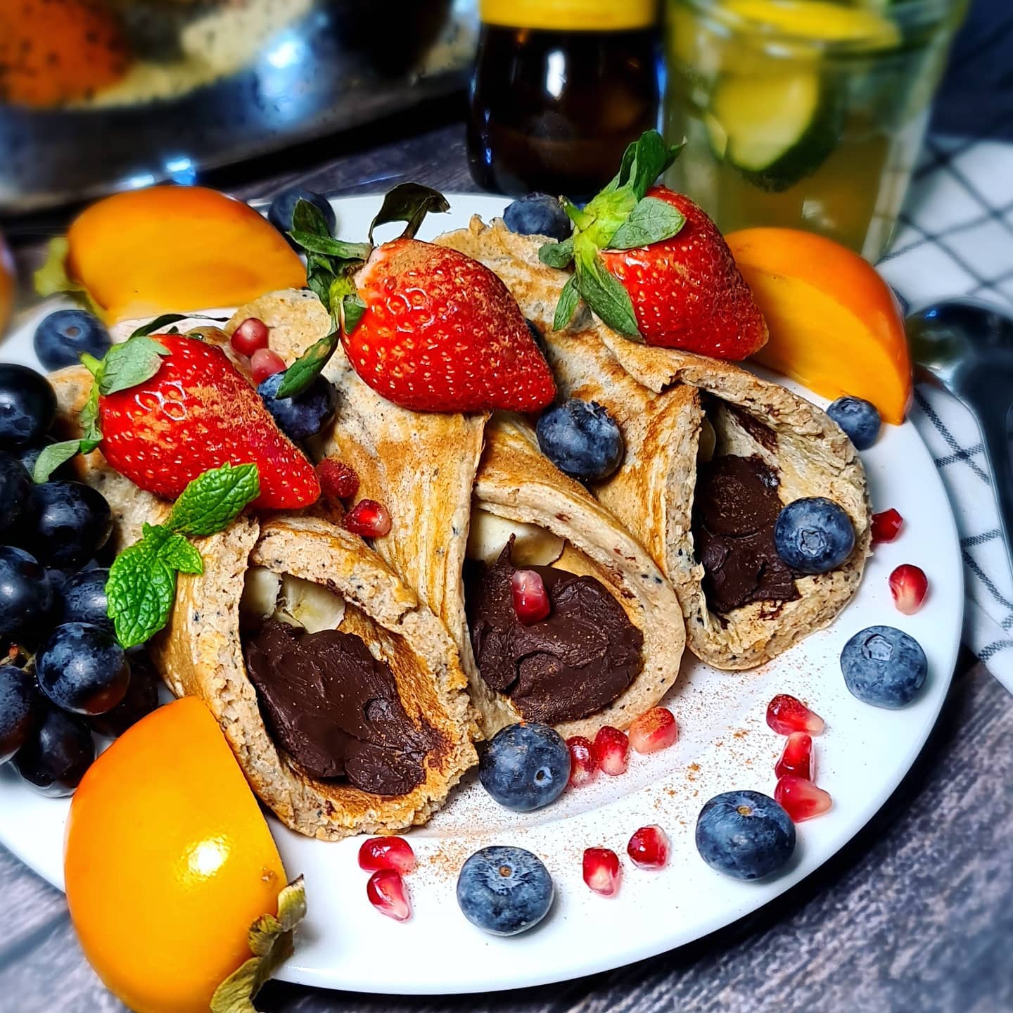 Jumbo Breakfast Pancakes with Banana and Chocolate Filling