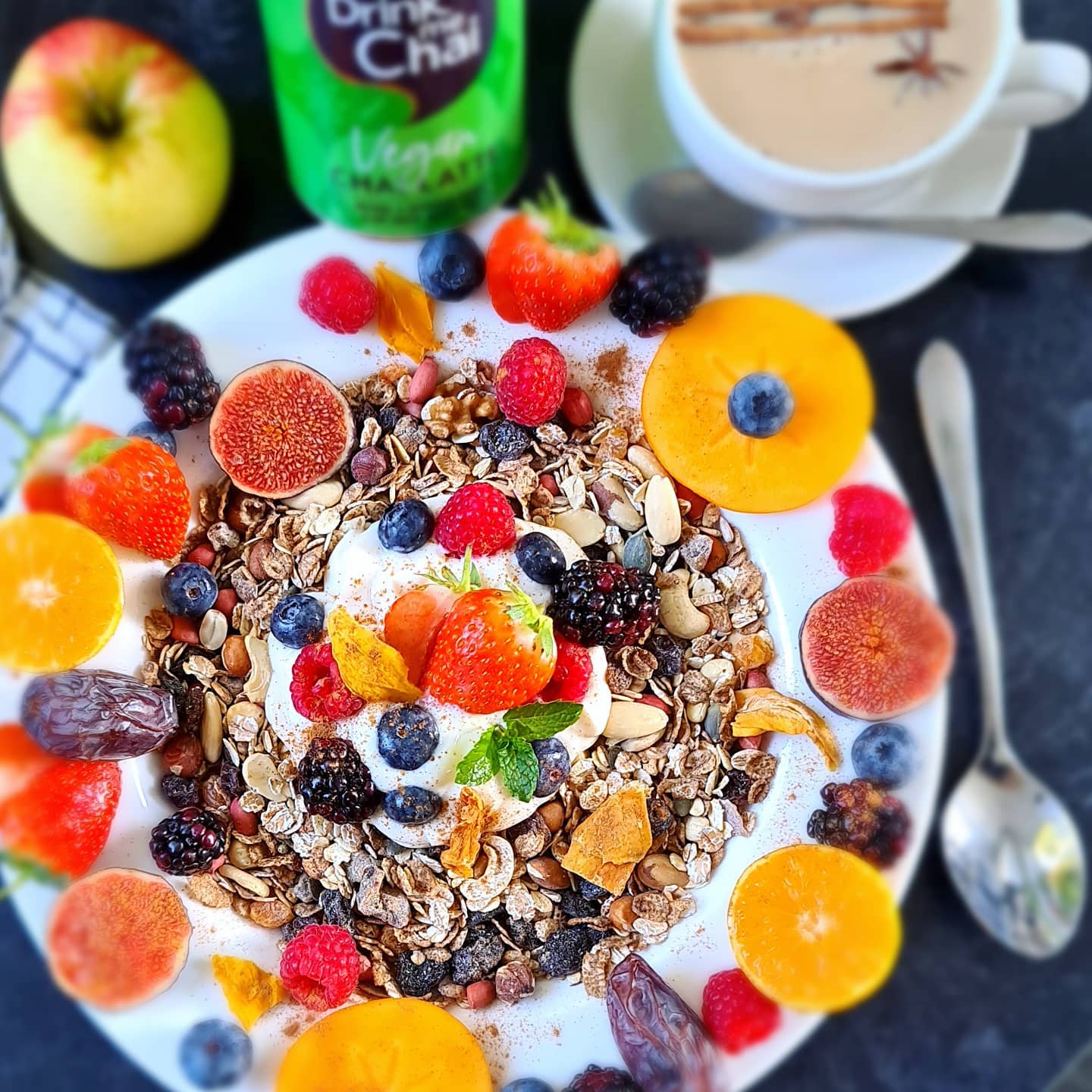 Mega Muesli with Greek Yogurt and Chai Latte