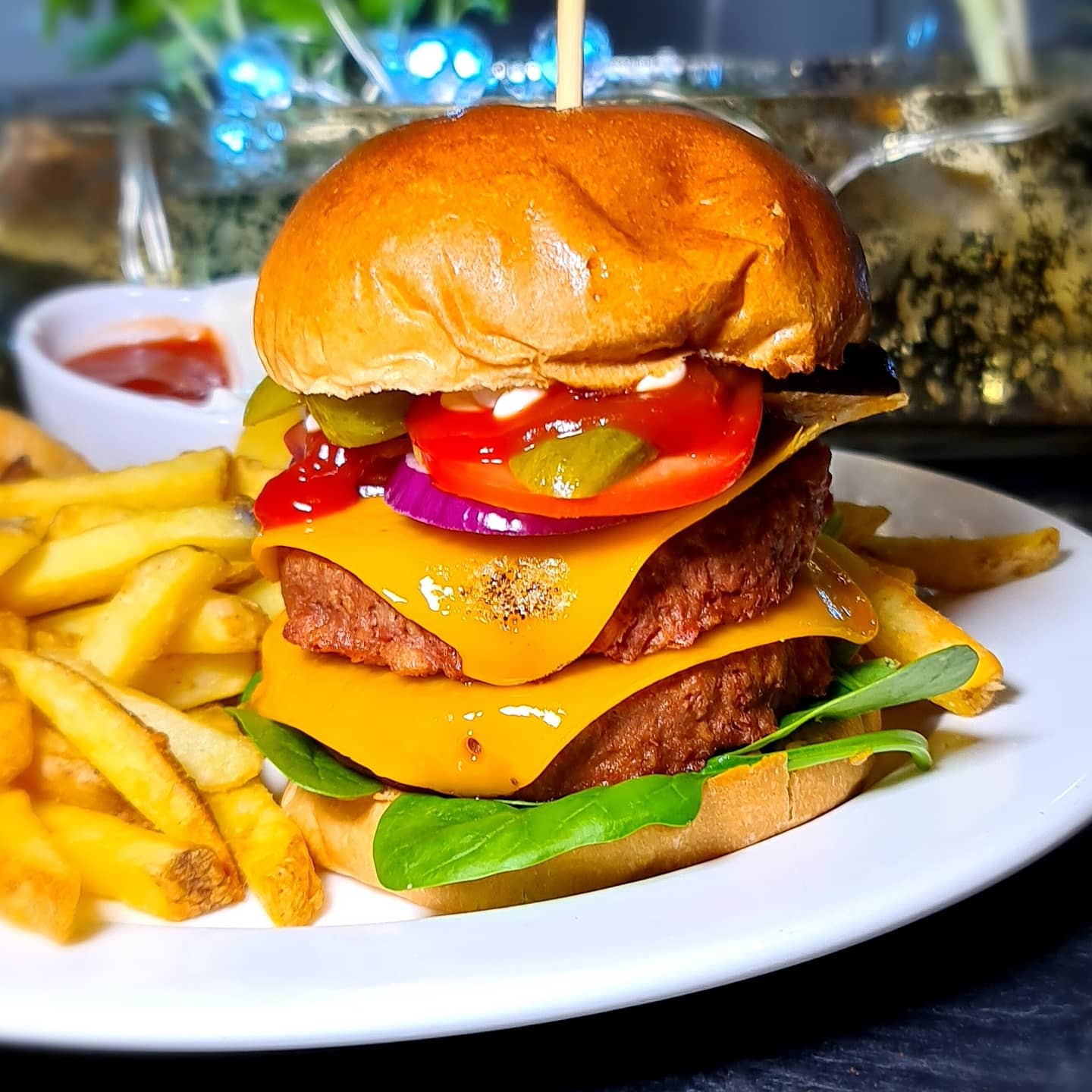 Vegan Double Cheeseburger with Sides