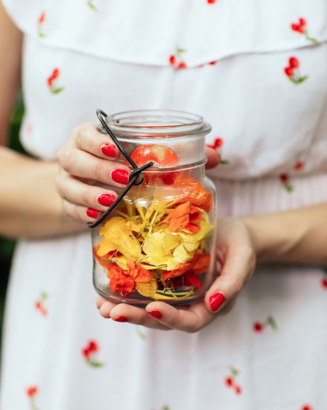 Nasturtium Infused Vinegar with Flowers and Herbs