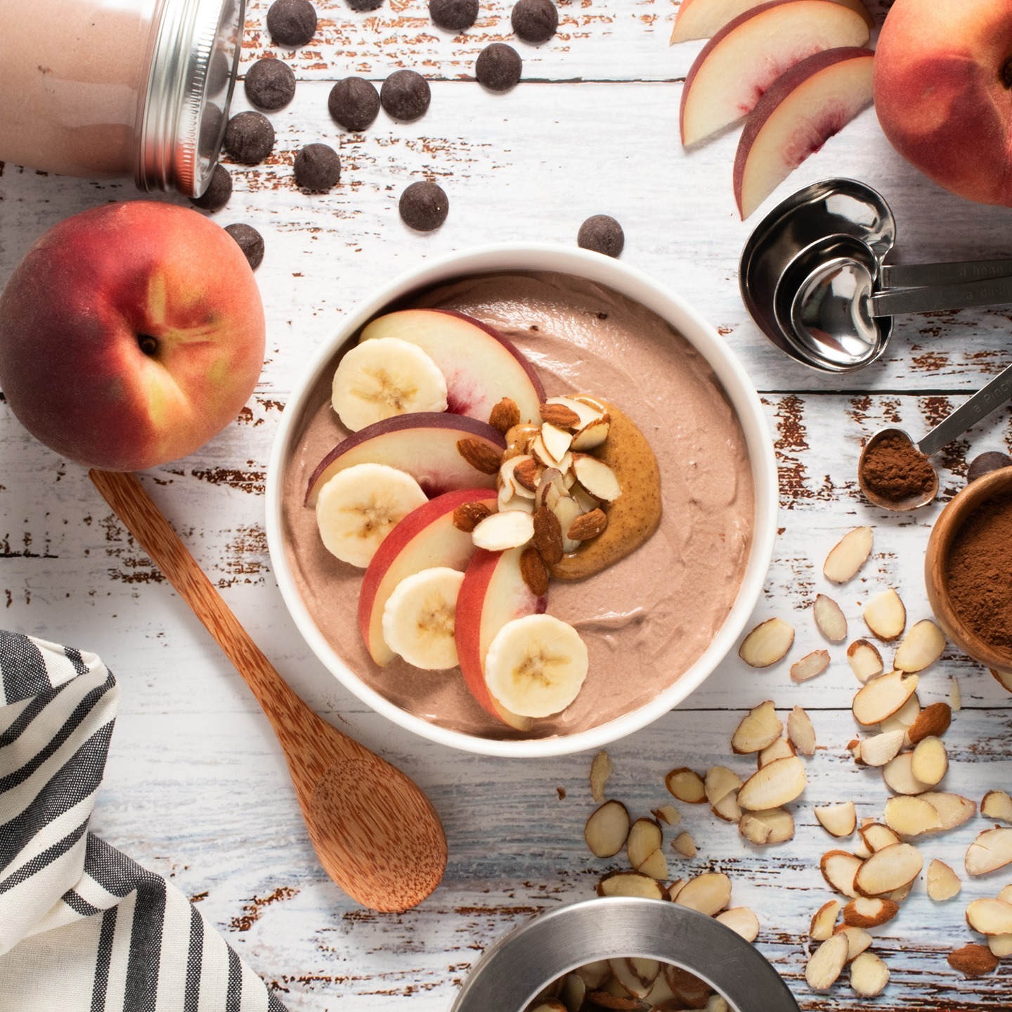 Chocolate Almond Butter Peach Yogurt Bowl