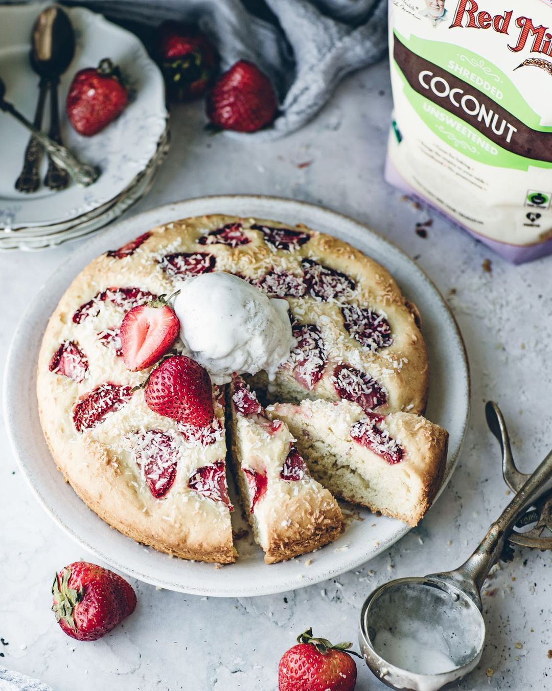 Nostalgic German Kuchen with Strawberries and Coconut