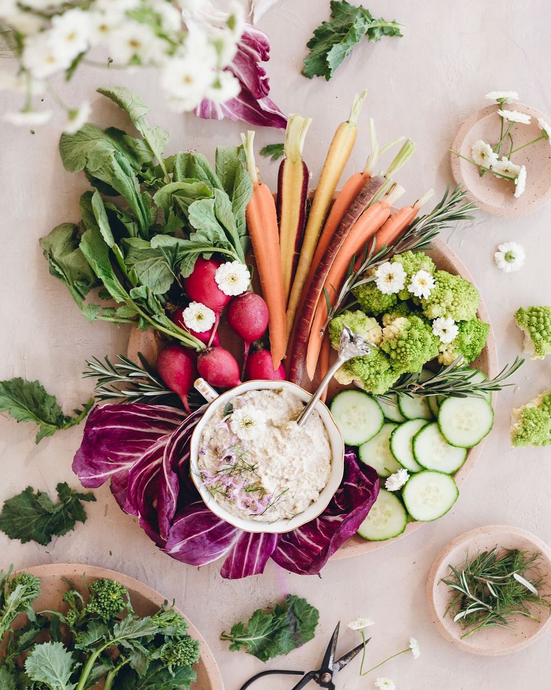 Zucchini Hummus with Bee Balm Garnish